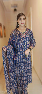 BLUE FLORAL PRINTED 3 PC COTTON SUIT - RajsiPoshak
