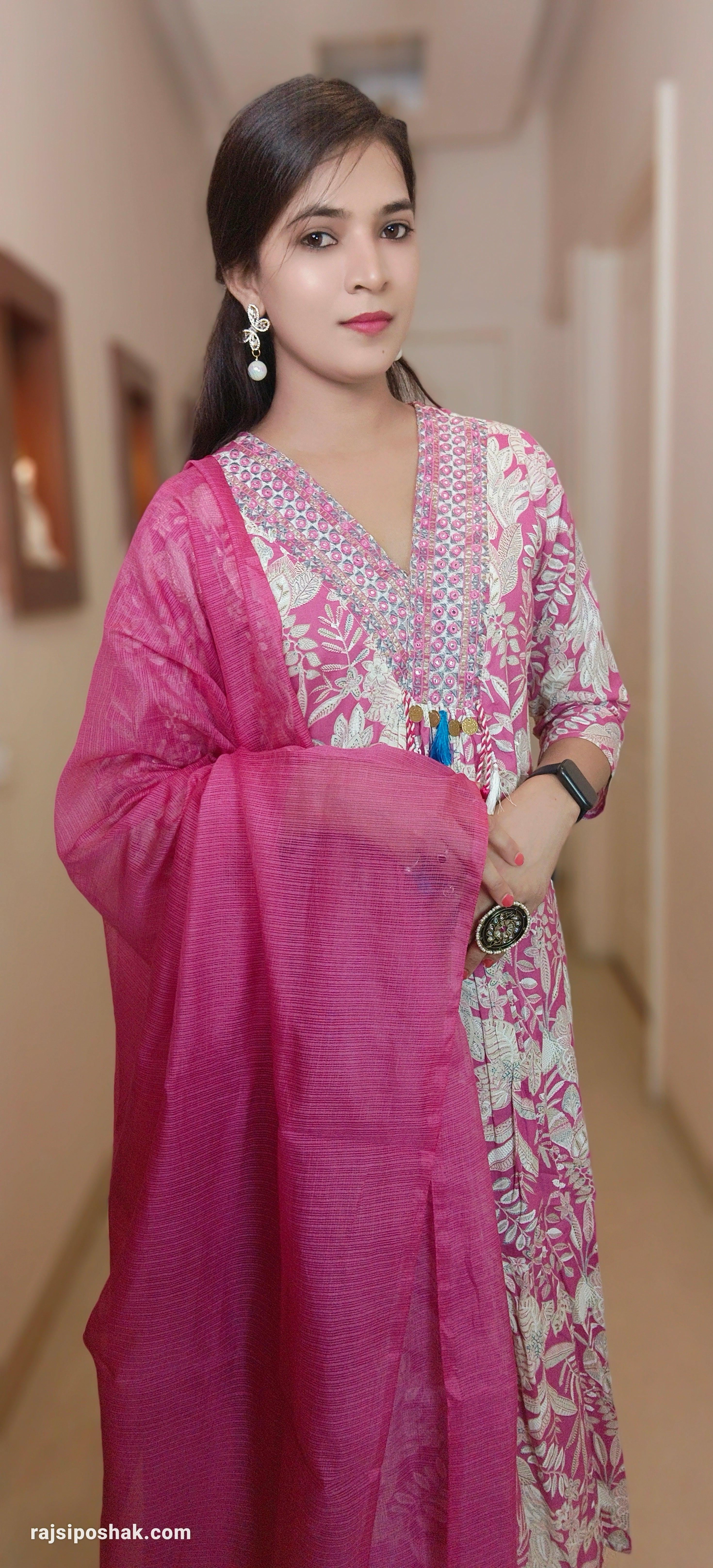 PINK & WHITE Cotton ALINE SUIT - RajsiPoshak