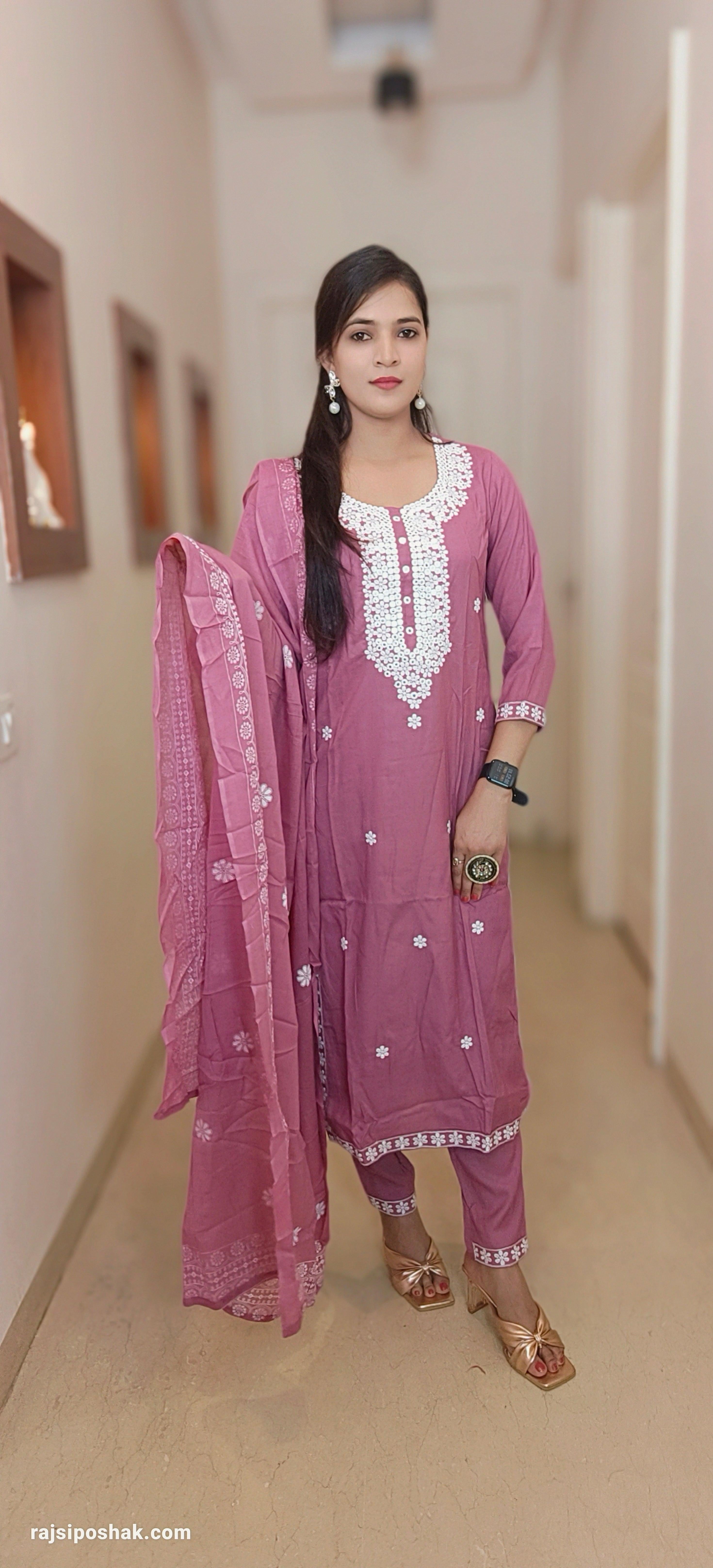 ONION PINK COTTON SUIT - RajsiPoshak