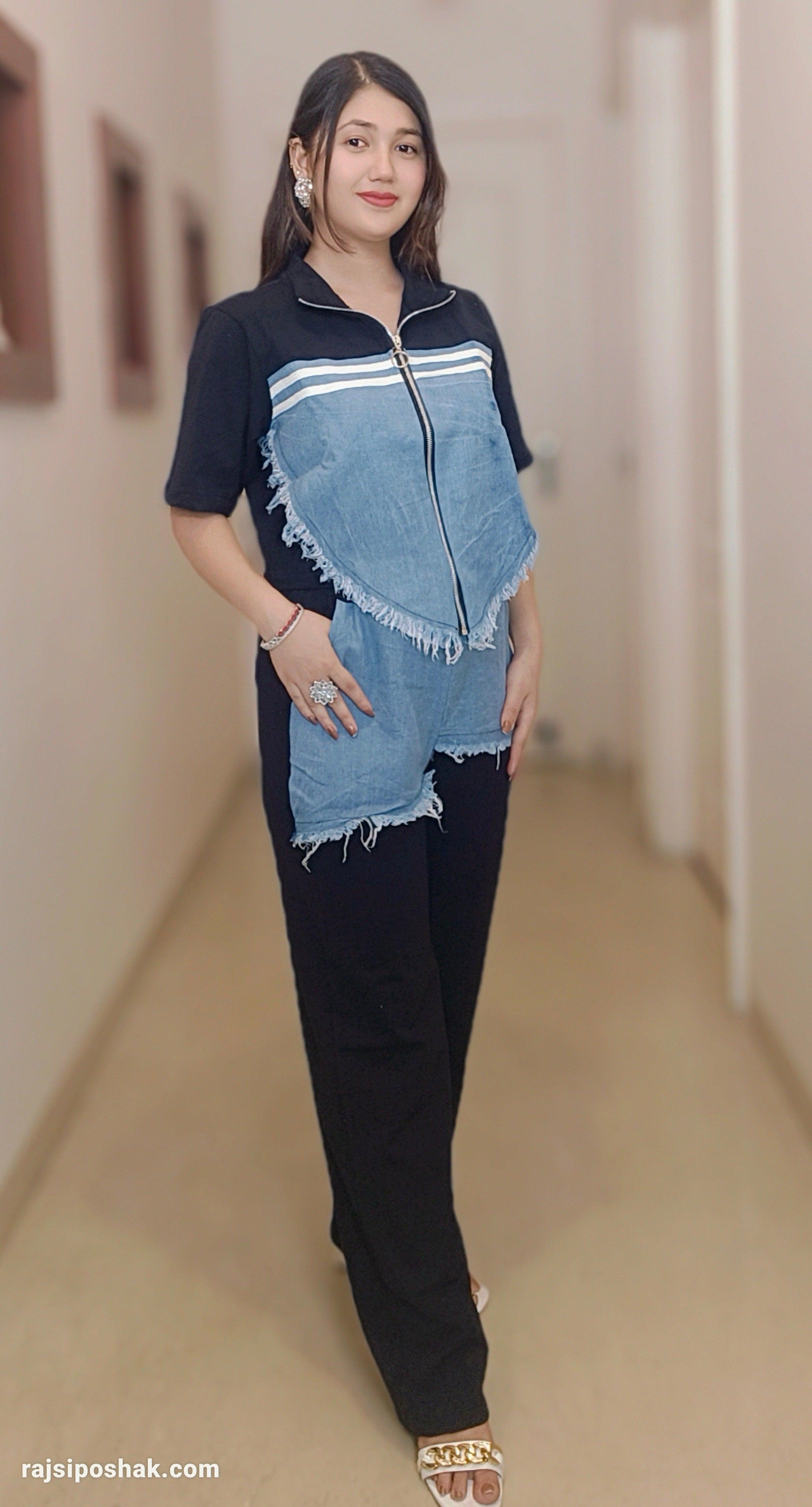 DENIM & HOSIEARY BLUE AIRPORT LOOK COORD SET - RajsiPoshak