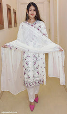 WHITE GEORGETTE 3 PC SUIT - RajsiPoshak