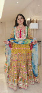 Yellow Cotton  Pakistani Styled Flared Anarkali with Dupatta - RajsiPoshak