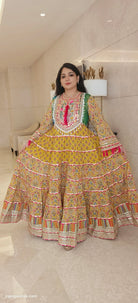 Yellow Cotton  Pakistani Styled Flared Anarkali with Dupatta - RajsiPoshak