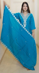 FIROZI BLUE HAND EMBROIDERED SILK SUIT WITH COTTON LINING - RajsiPoshak