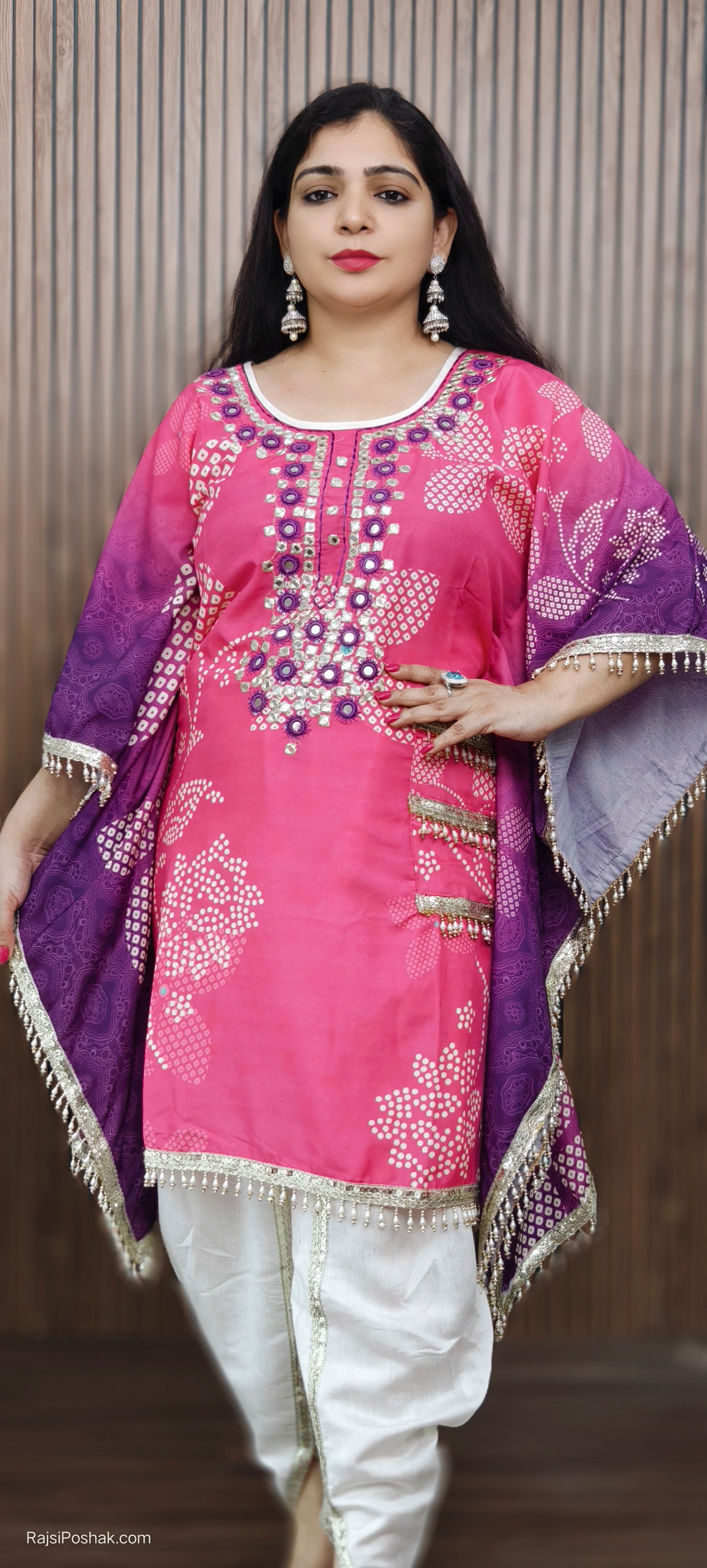 PINK PREMIUM MUSLIN KAFTAN WITH TULIP PANTS