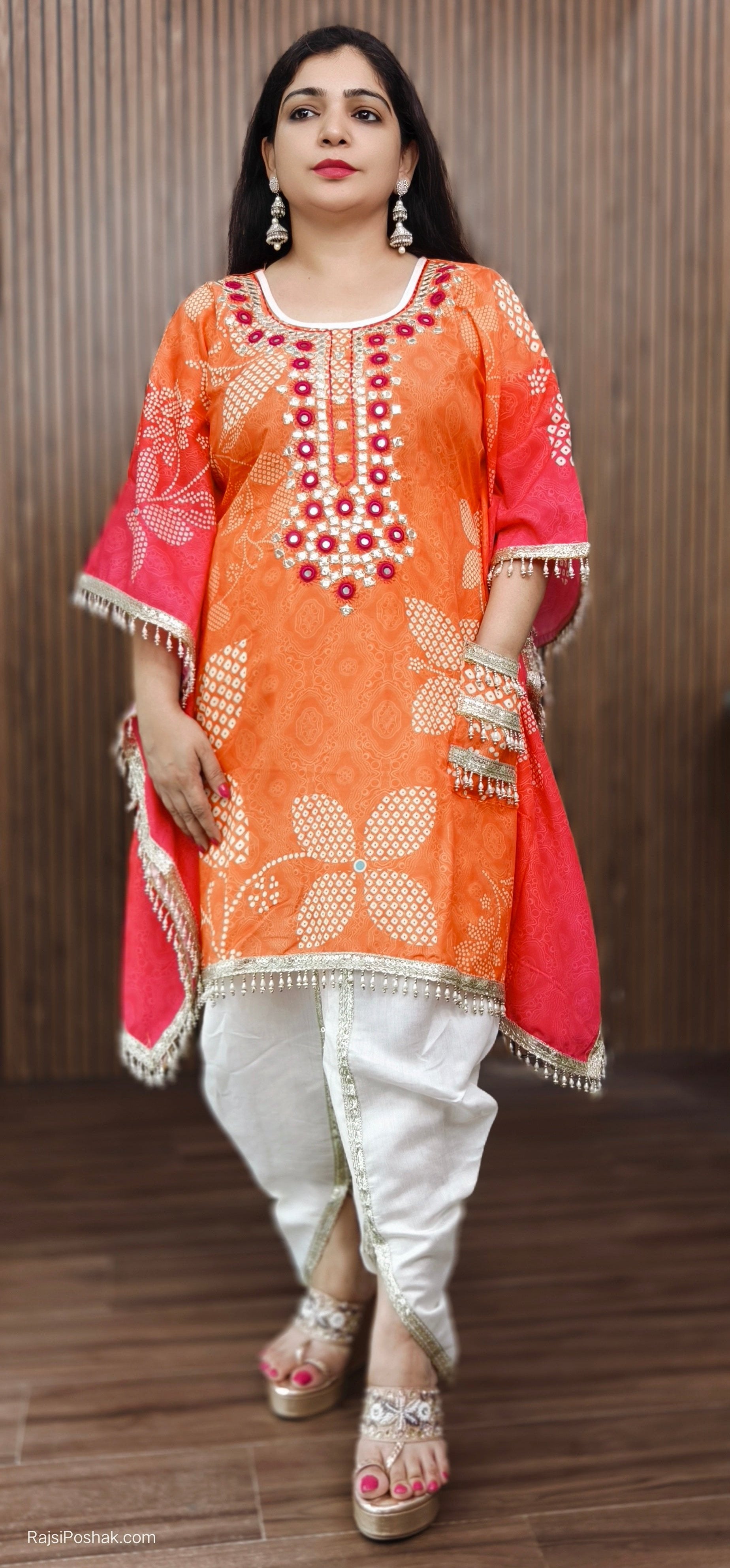 ORANGE PREMIUM MUSLIN KAFTAN WITH TULIP PANTS