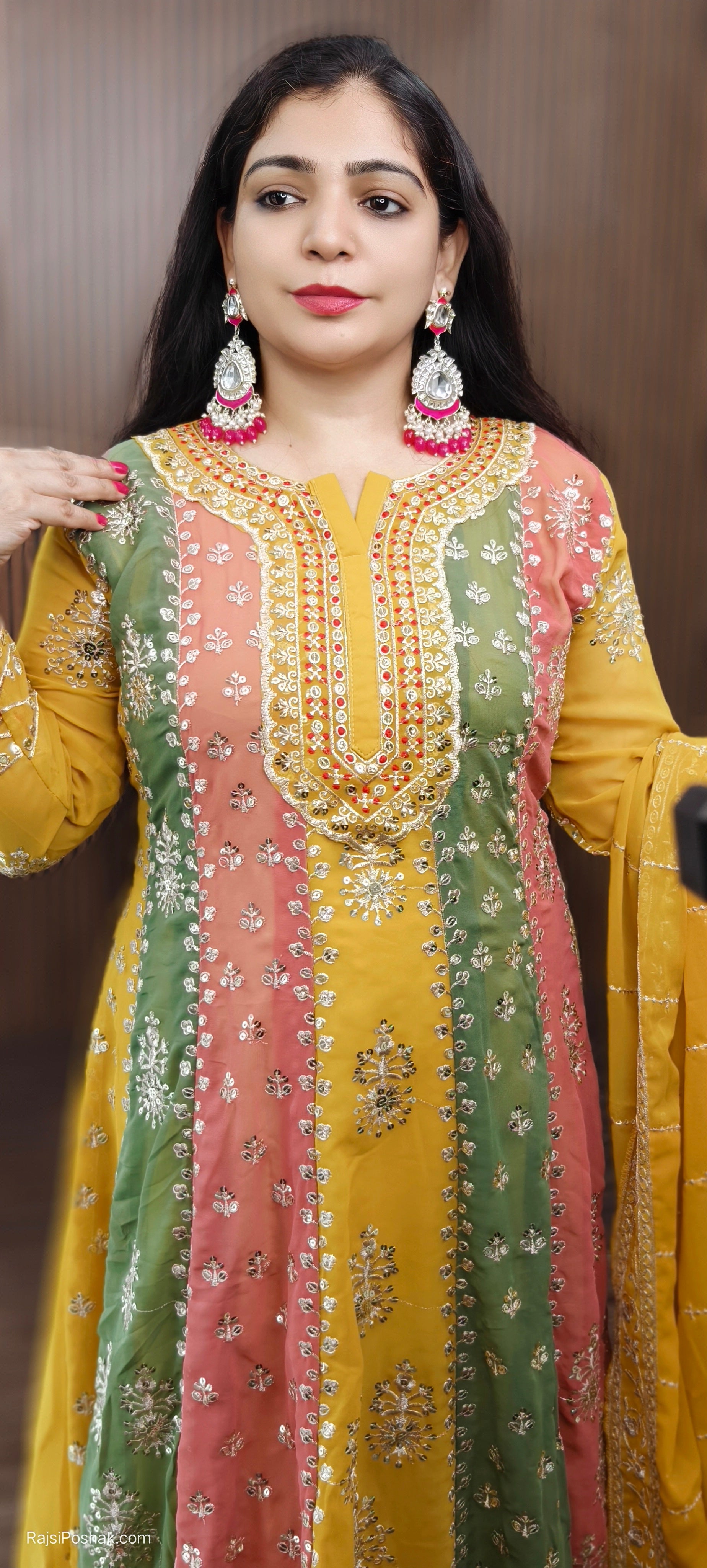 MULTICOLOR YELLOW GEORGETTE ANARKALI WITH PLAZZO &  YELLOW DUPATA