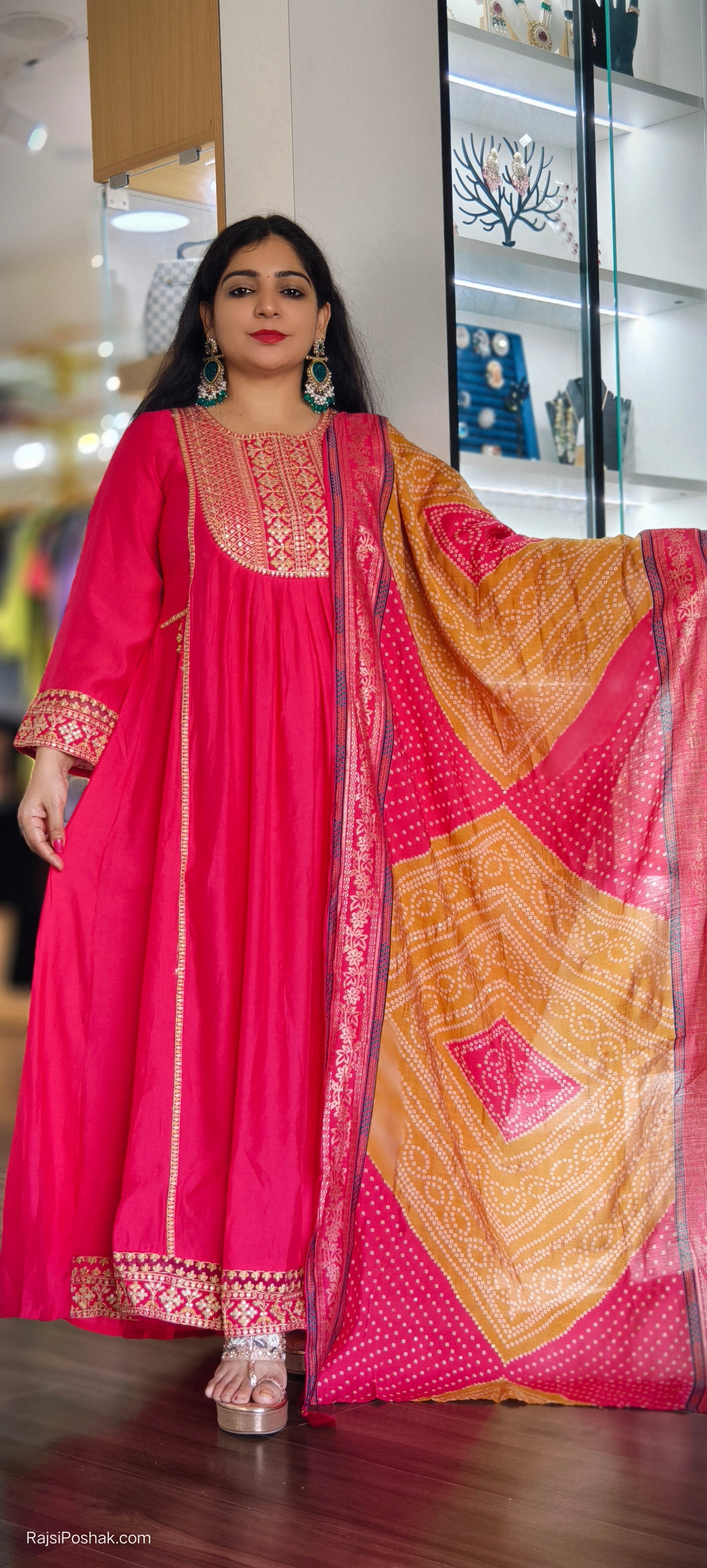 PINK ANARKALI WITH PANT AND BEAUTIFUL DUPATTA
