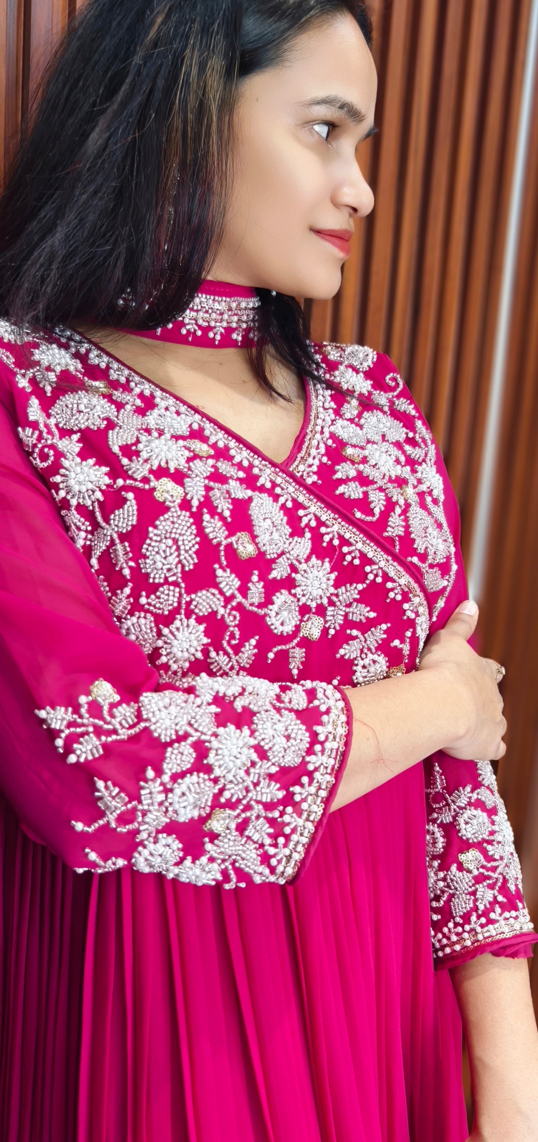 PINK ANARKALI WITH BEAUTIFUL CHOKER  DUPATTA