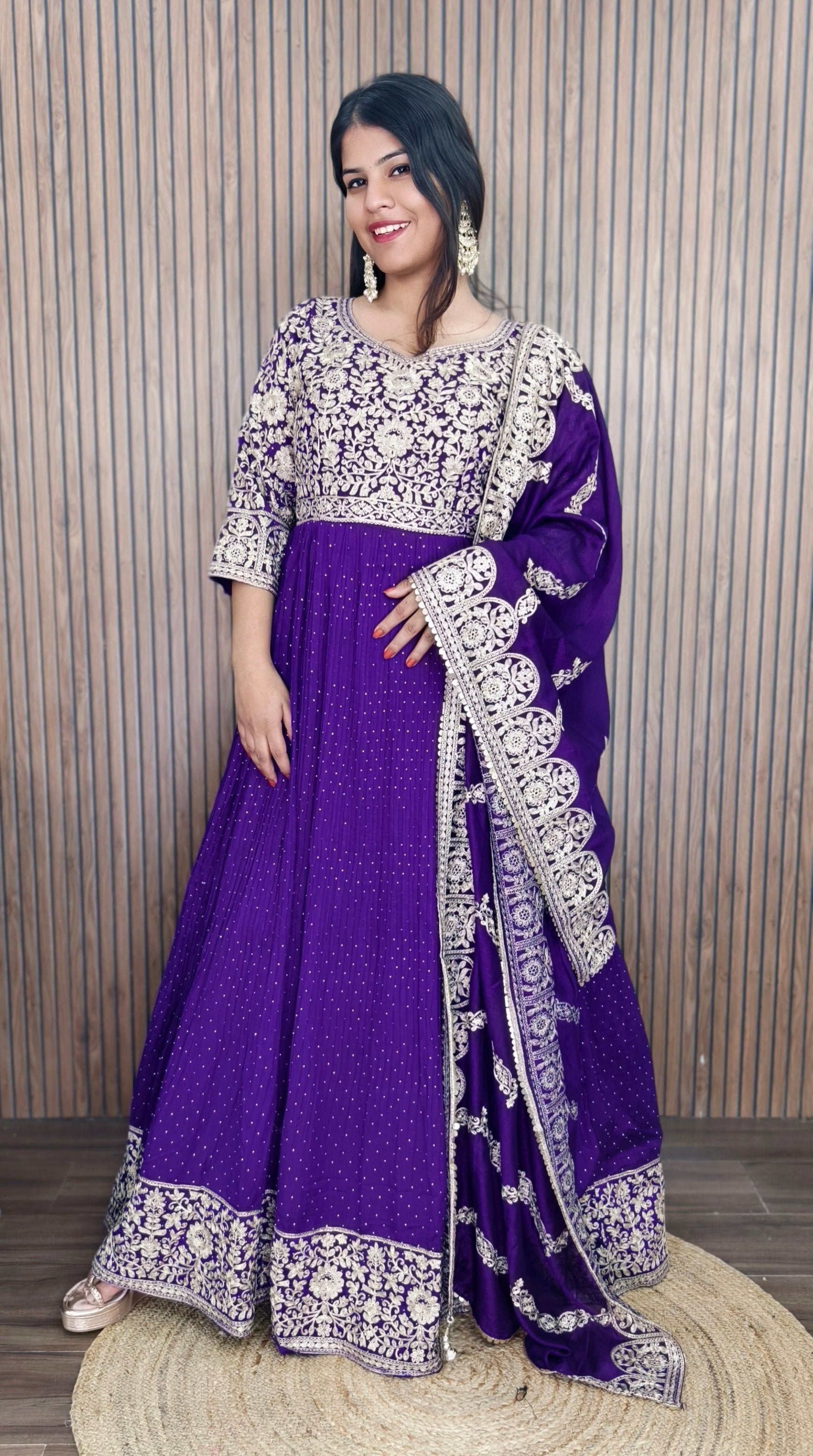 PINK AND PURPLE CHINON ANARKALI WITH BEAUTIFUL DUPATTA