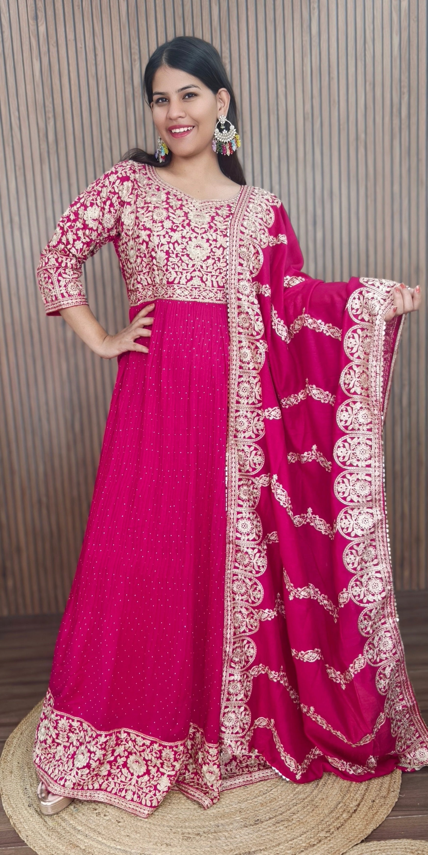 PINK AND PURPLE CHINON ANARKALI WITH BEAUTIFUL DUPATTA