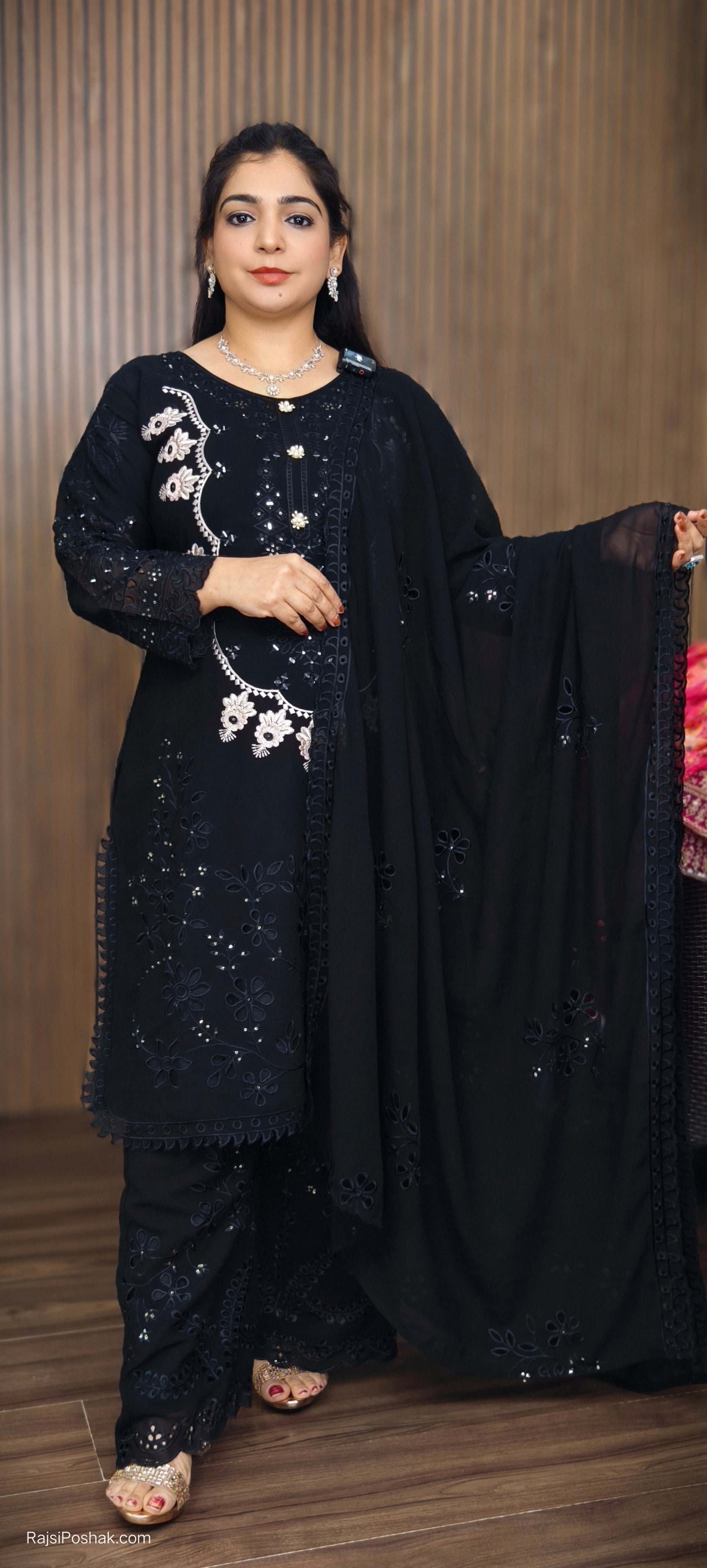 BLACK AND WHITE AUTHENTIC PURE GEORGETTE PAKISTANI SUIT