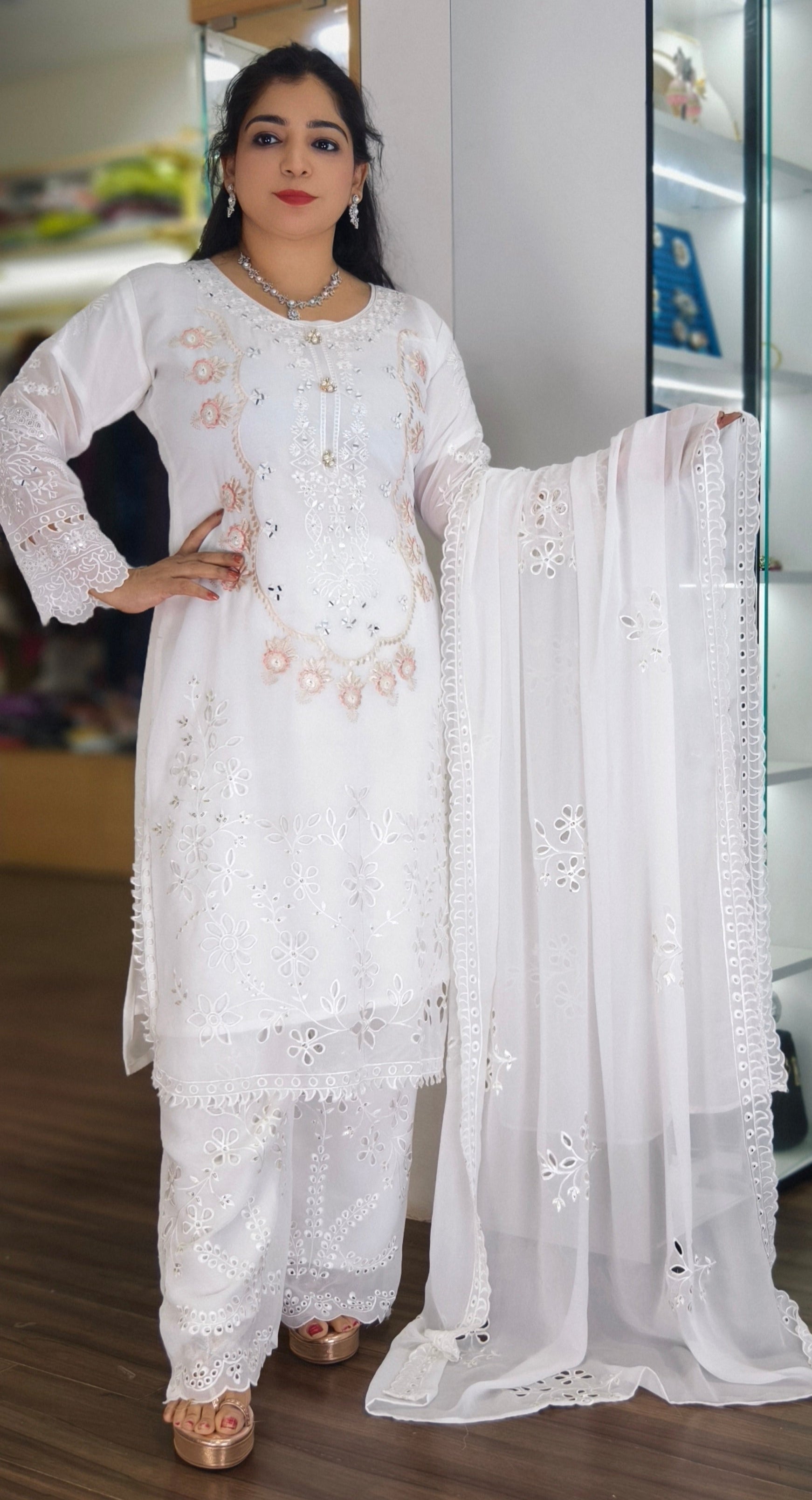 BLACK AND WHITE AUTHENTIC PURE GEORGETTE PAKISTANI SUIT