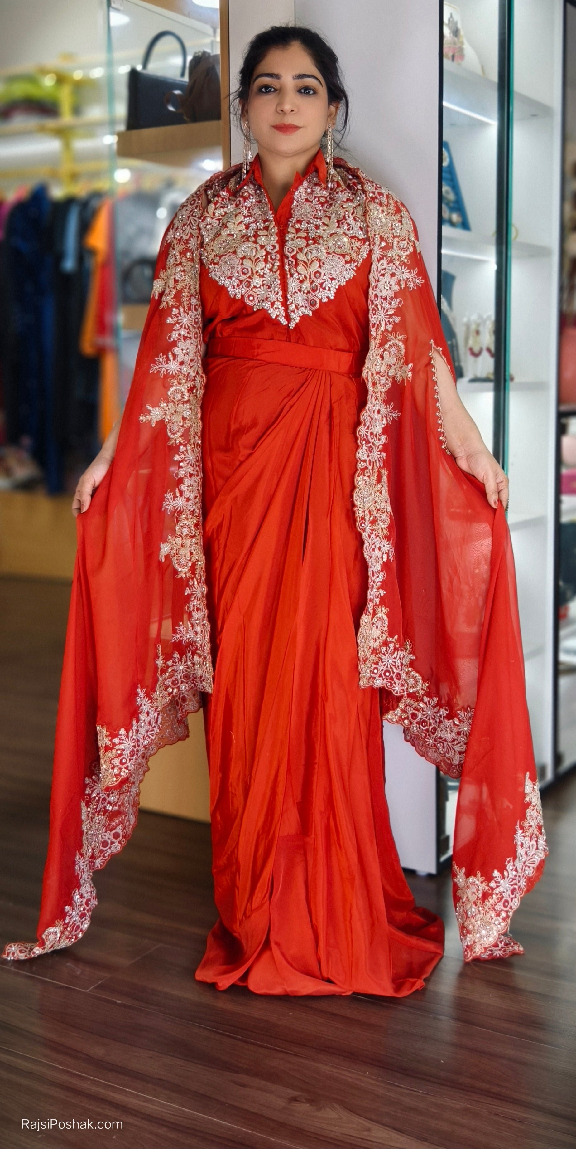 INDOWESTERN DRAPPED  DRESS WITH SHRUG