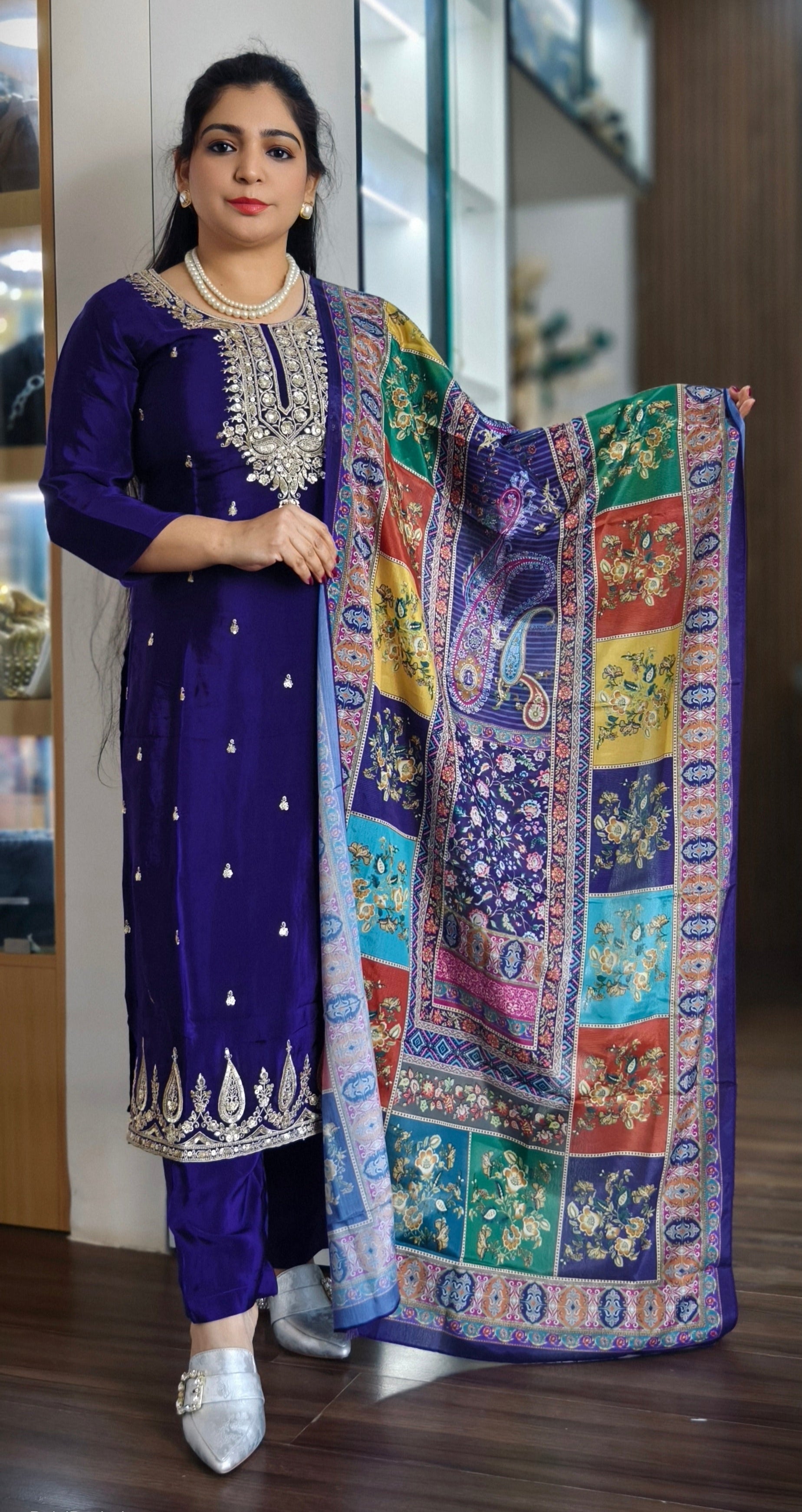 PURPLE PARTY WEAR CREPE SUIT WITH DIGITAL DUPATTA
