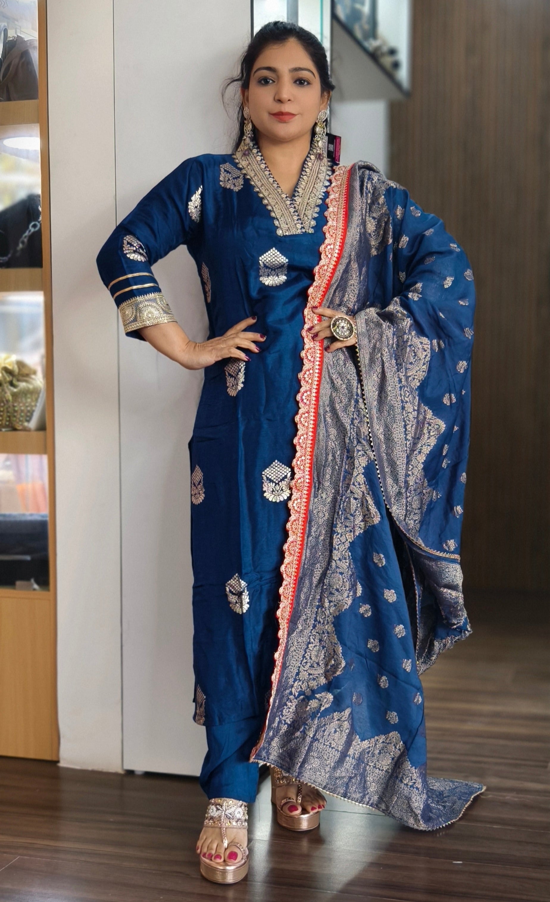 BLUE DOLA SILK SUIT WITH  BANARASI DUPATTA