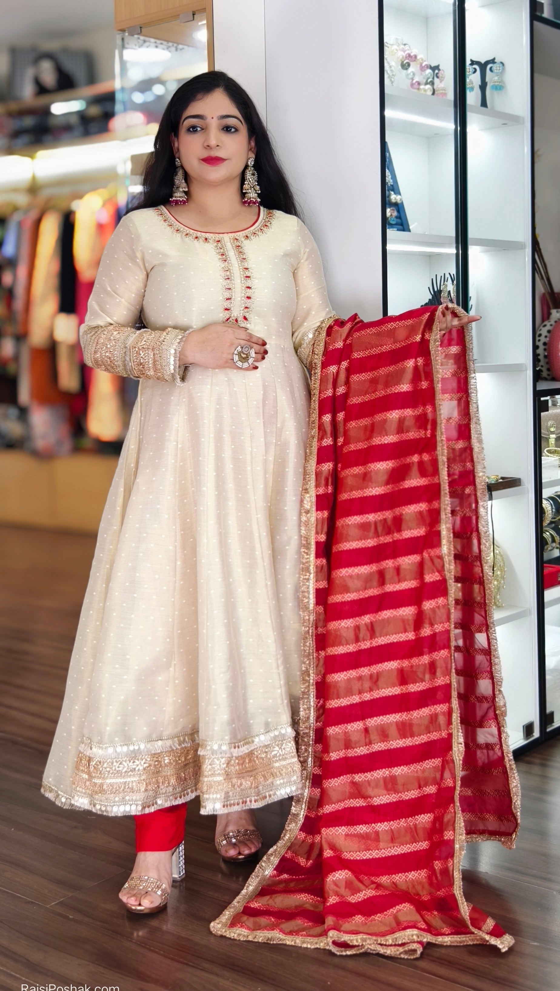LIGHT GOLDEN SIMAR TISSUE ANARKALI SUIT WITH DUPATTA