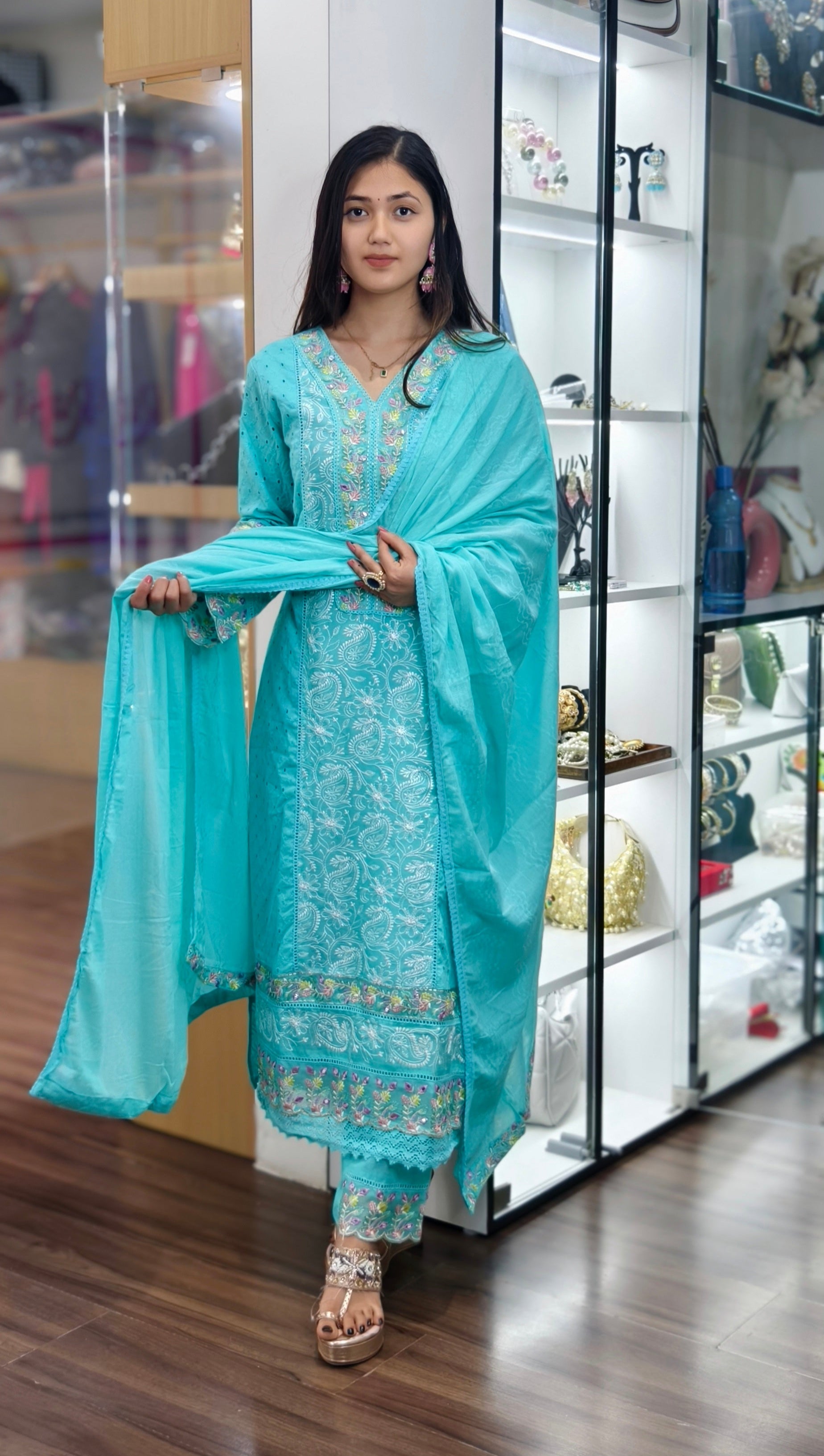 FIROZI COTTON SUIT WITH HANDWORK DUPATTA