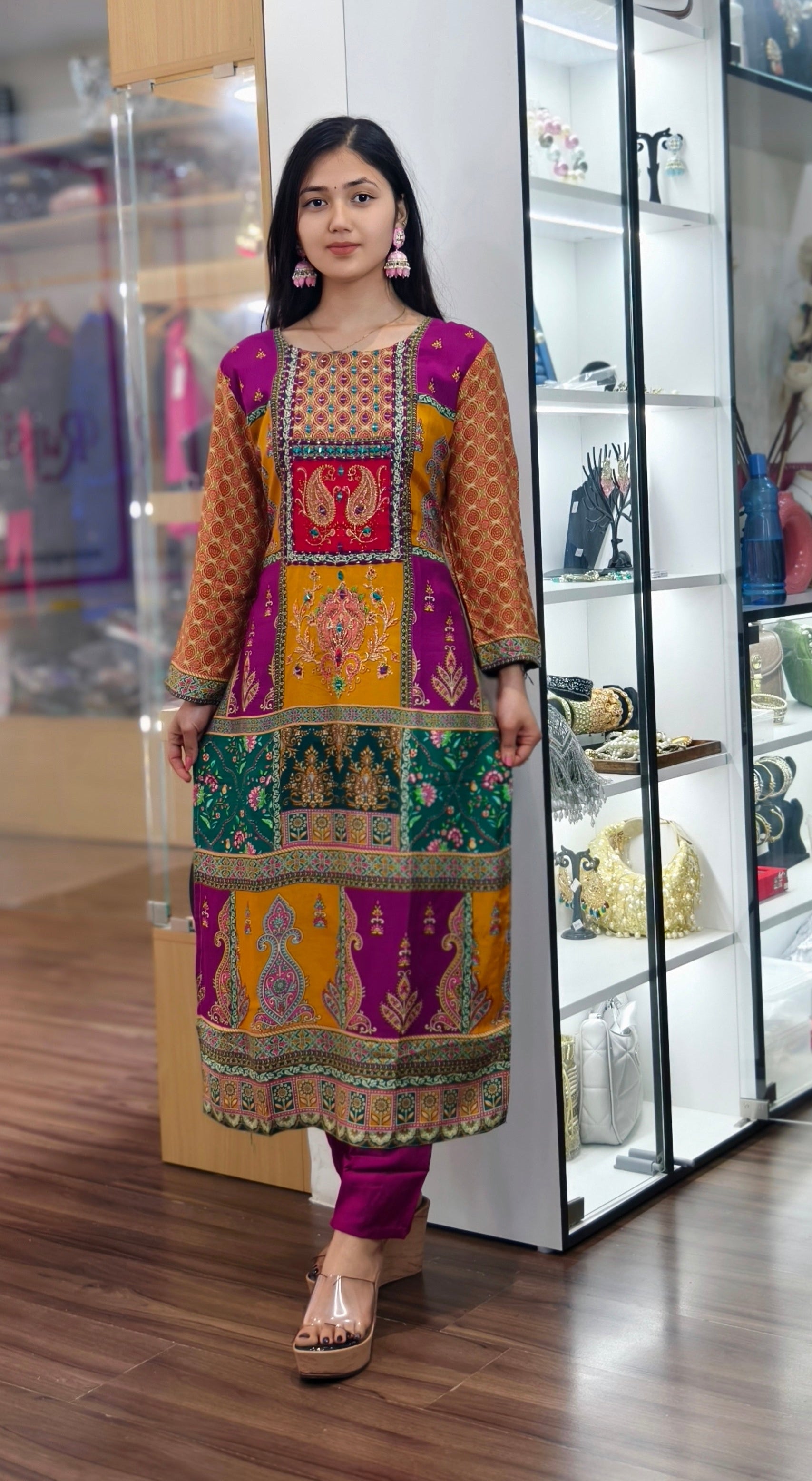 MULTICOLOR PURE VISCOSE MASLIN TOP FEATURING INTRICATE ALL-OVER HANDWORK,  AND DELICATE LACE DETAILING, PAIRED