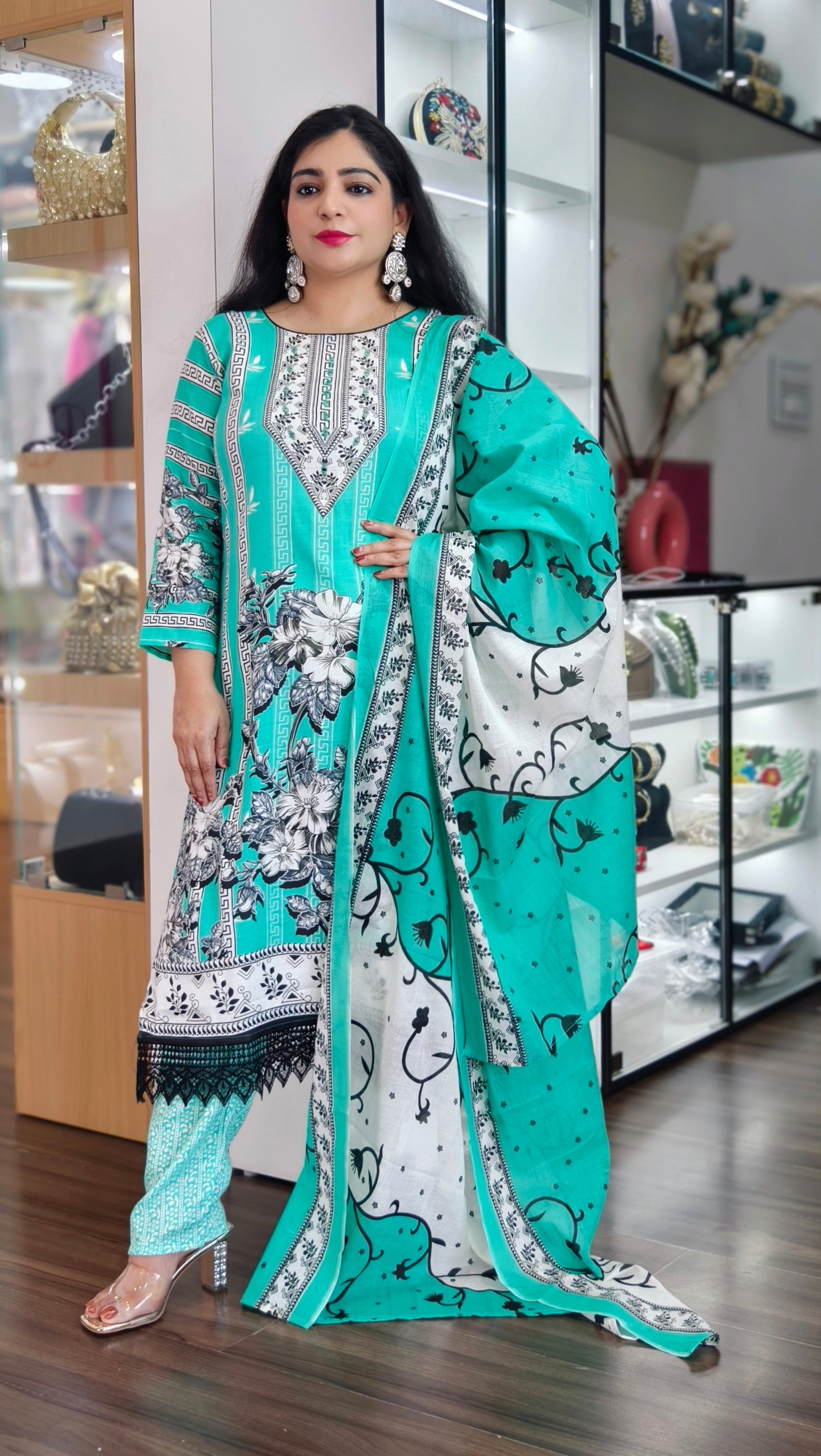 3 PCS PURE COTTON SUIT WITH PRINTED DUPATTA
