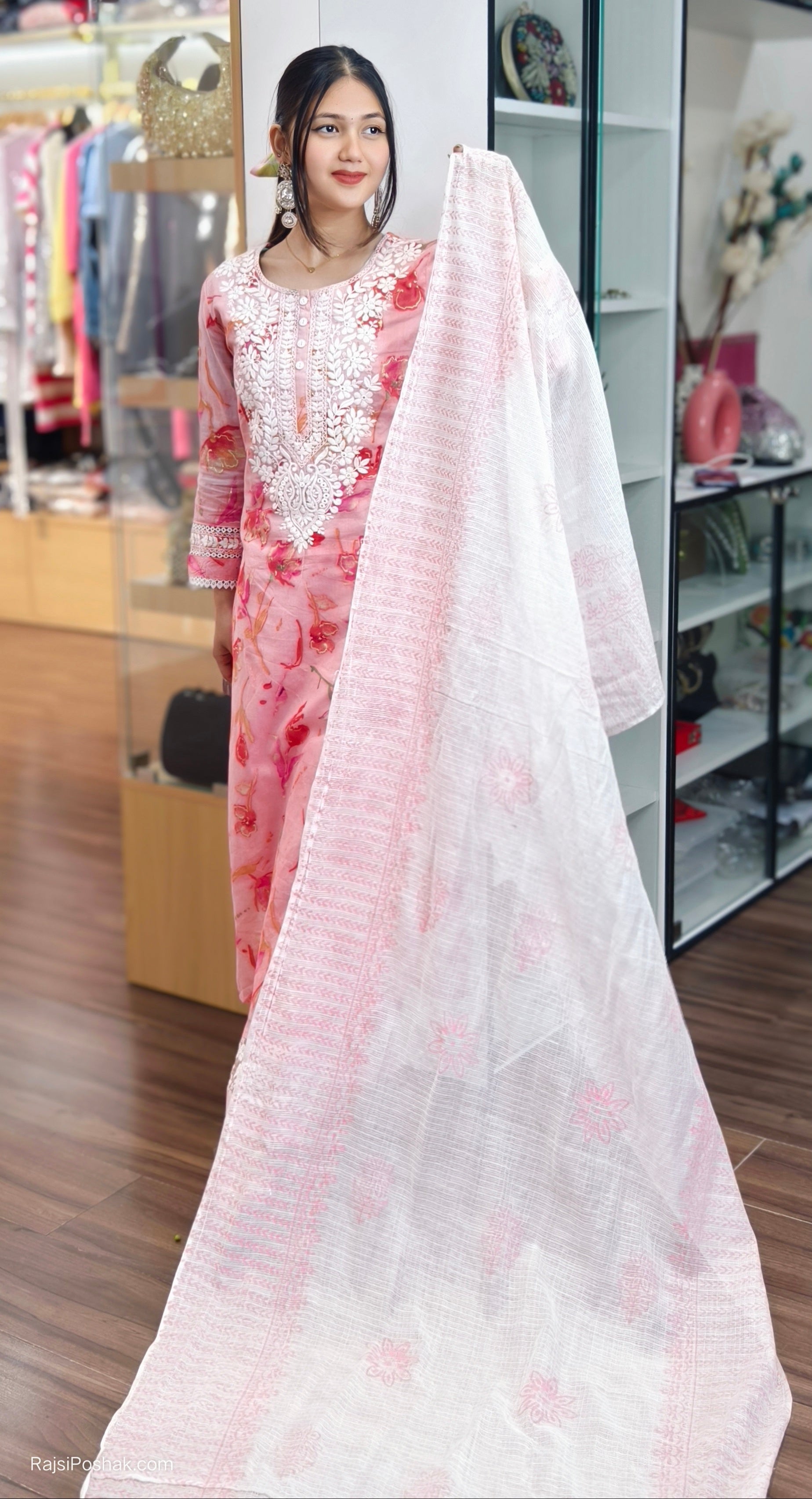 PINK  PURE COTTON SUIT WITH PRINTED DUPATTA