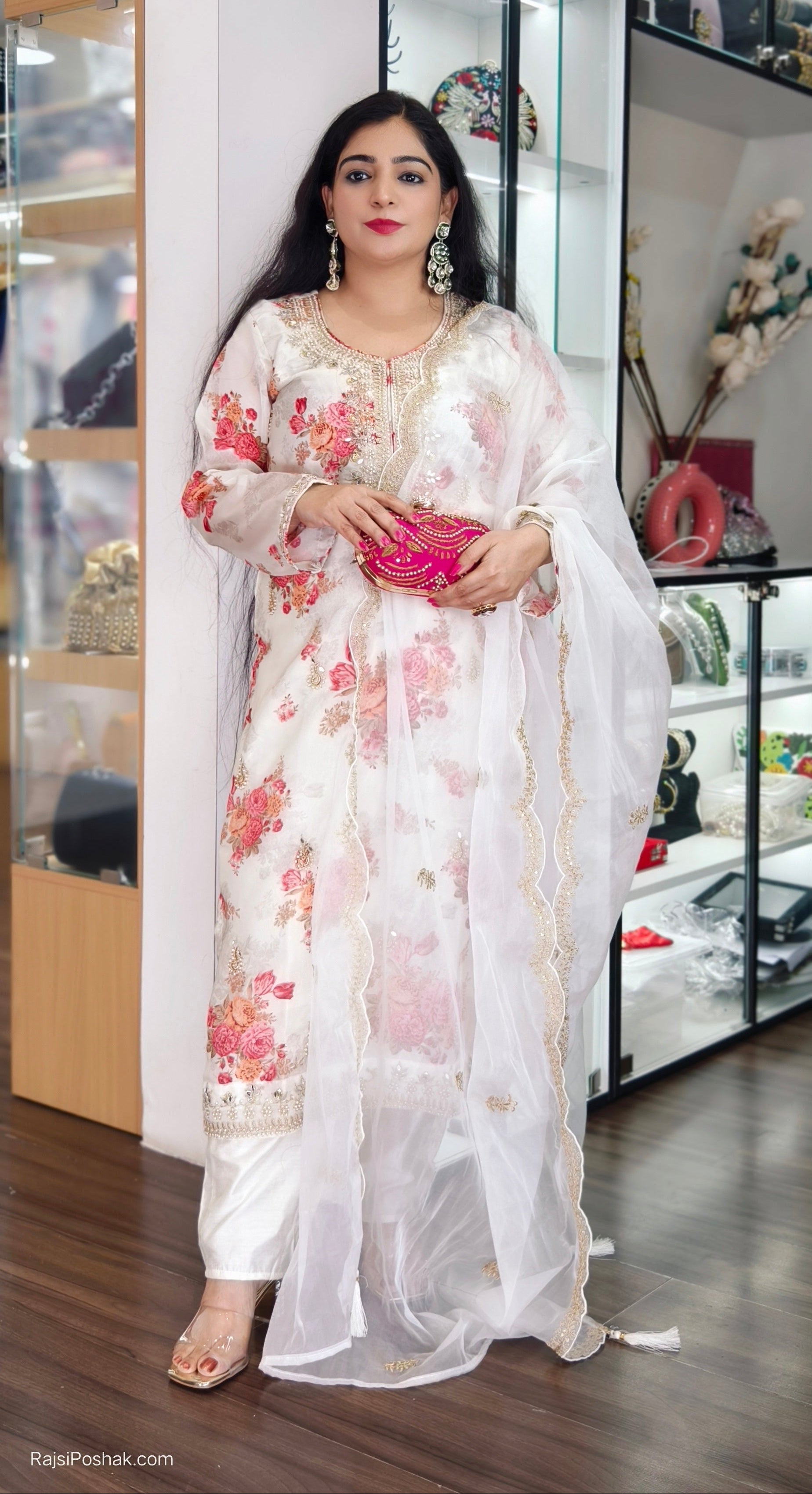IVORY SOFT ORGANJA WITH MAL COTTON LINING AND HANDWORK