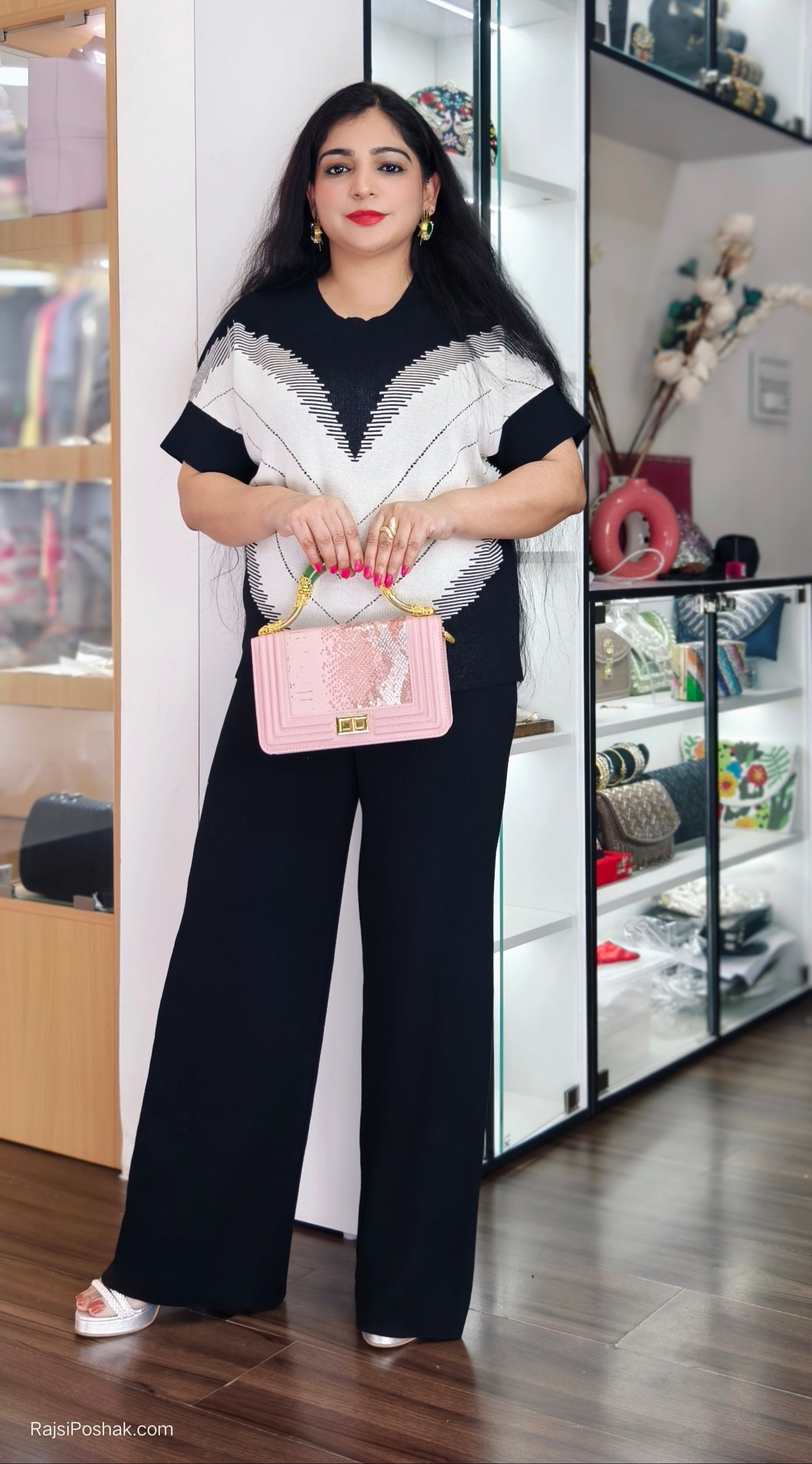 BLACK IMPORTED KNITTED FABRIC COORDSET