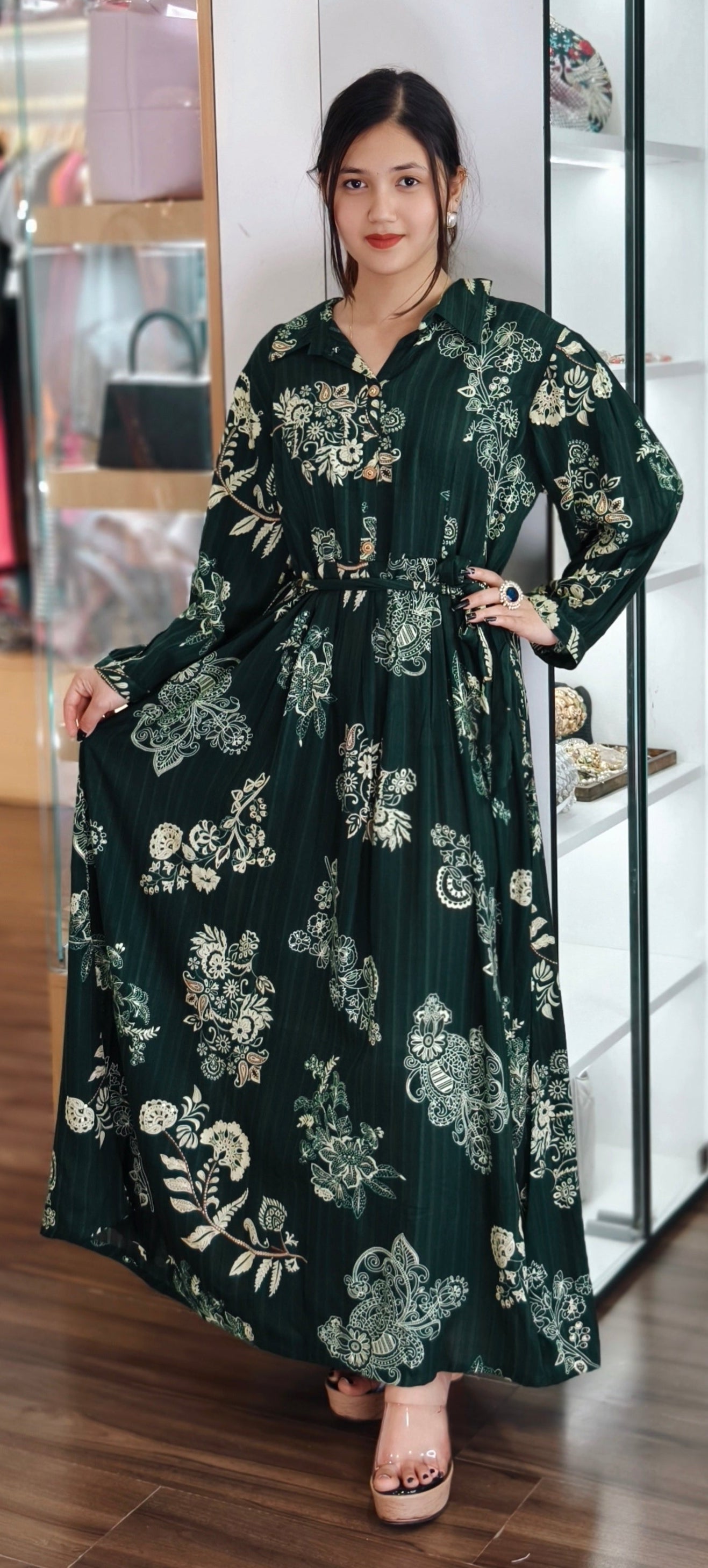 GREEN REYON A LINE ANARKALI DRESS
