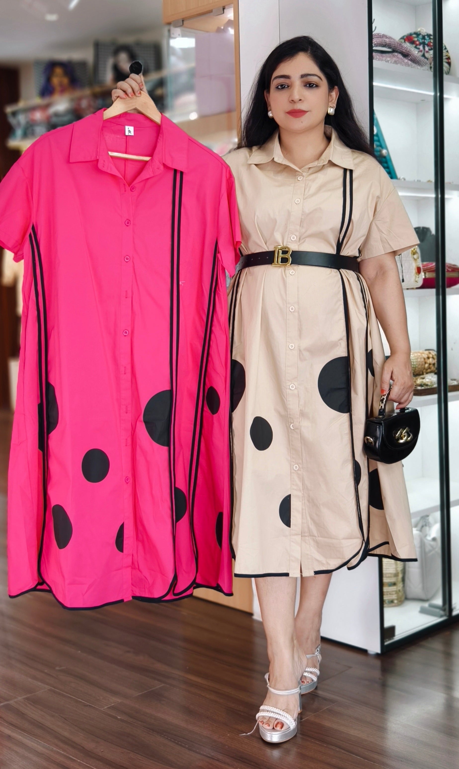 IMPORTED WHITE,BLACK & PINK COTTON FABRIC DRESS BIG SIZE ALSO