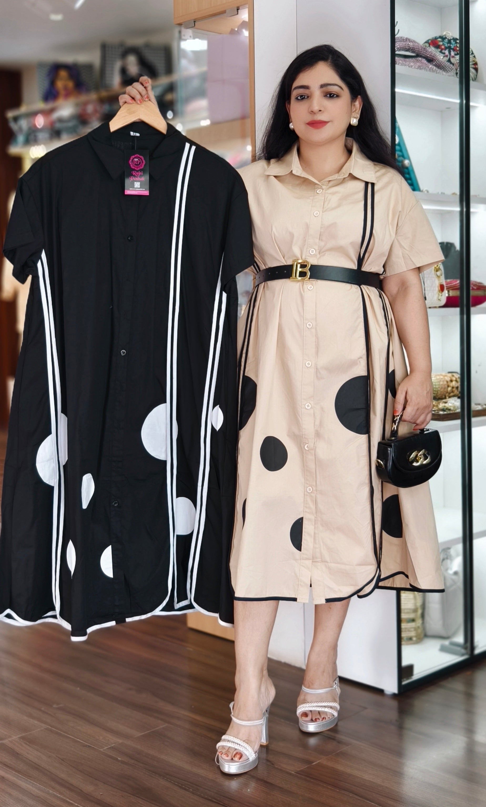 IMPORTED WHITE,BLACK & PINK COTTON FABRIC DRESS BIG SIZE ALSO