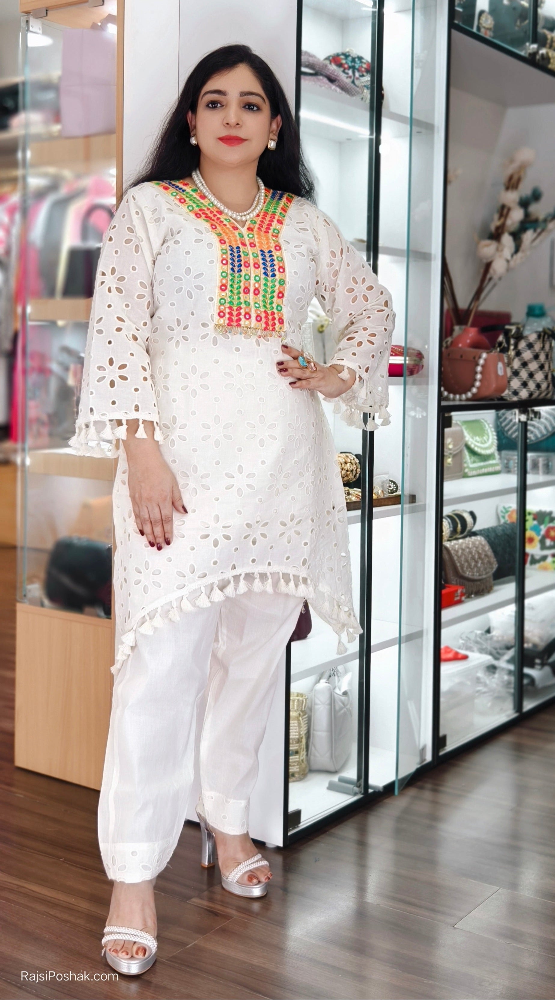 WHITE SHIFLI COTTON COORDSET WITH EMBROIDERY