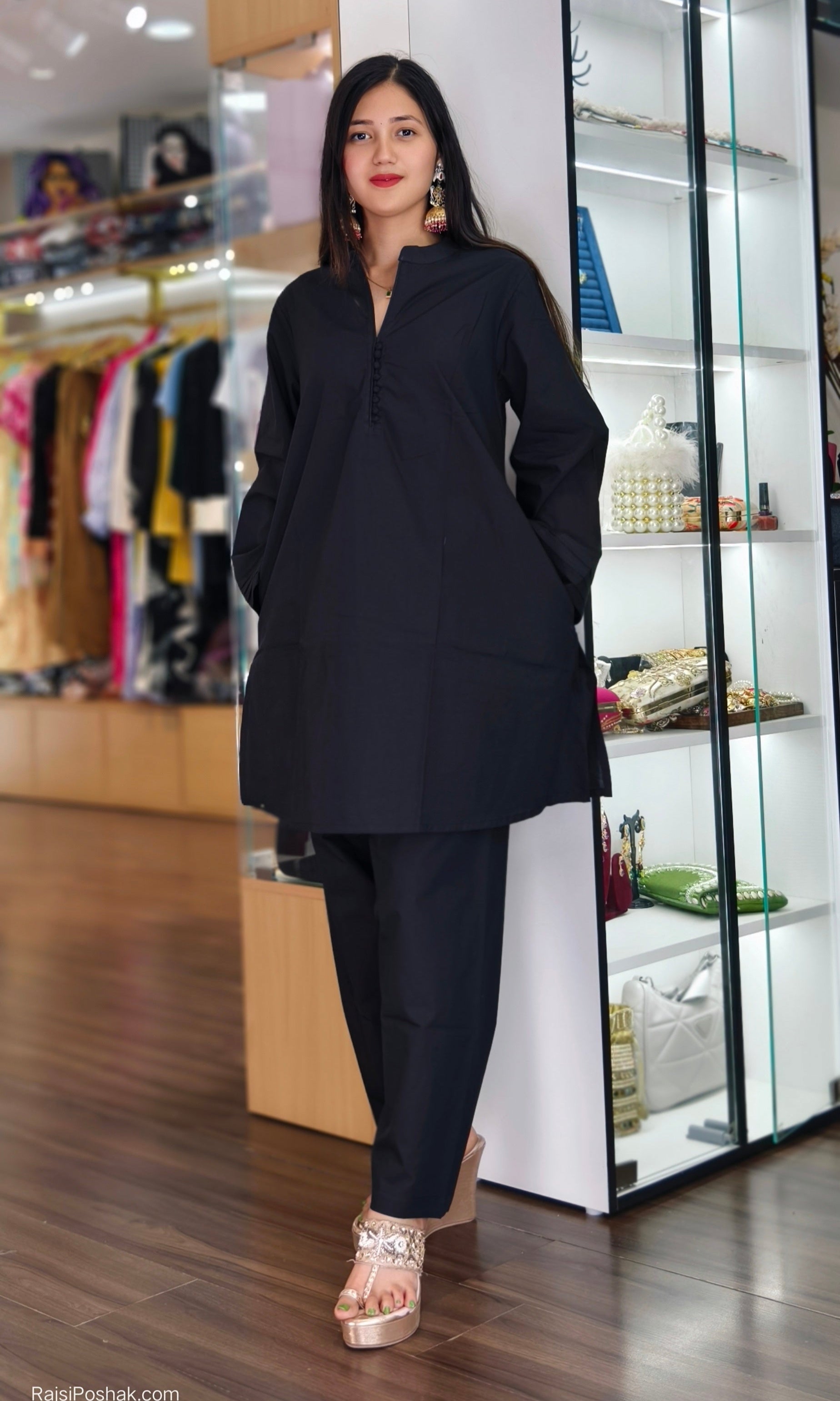 BLACK AND MAROON COTTON LONG COORDSET