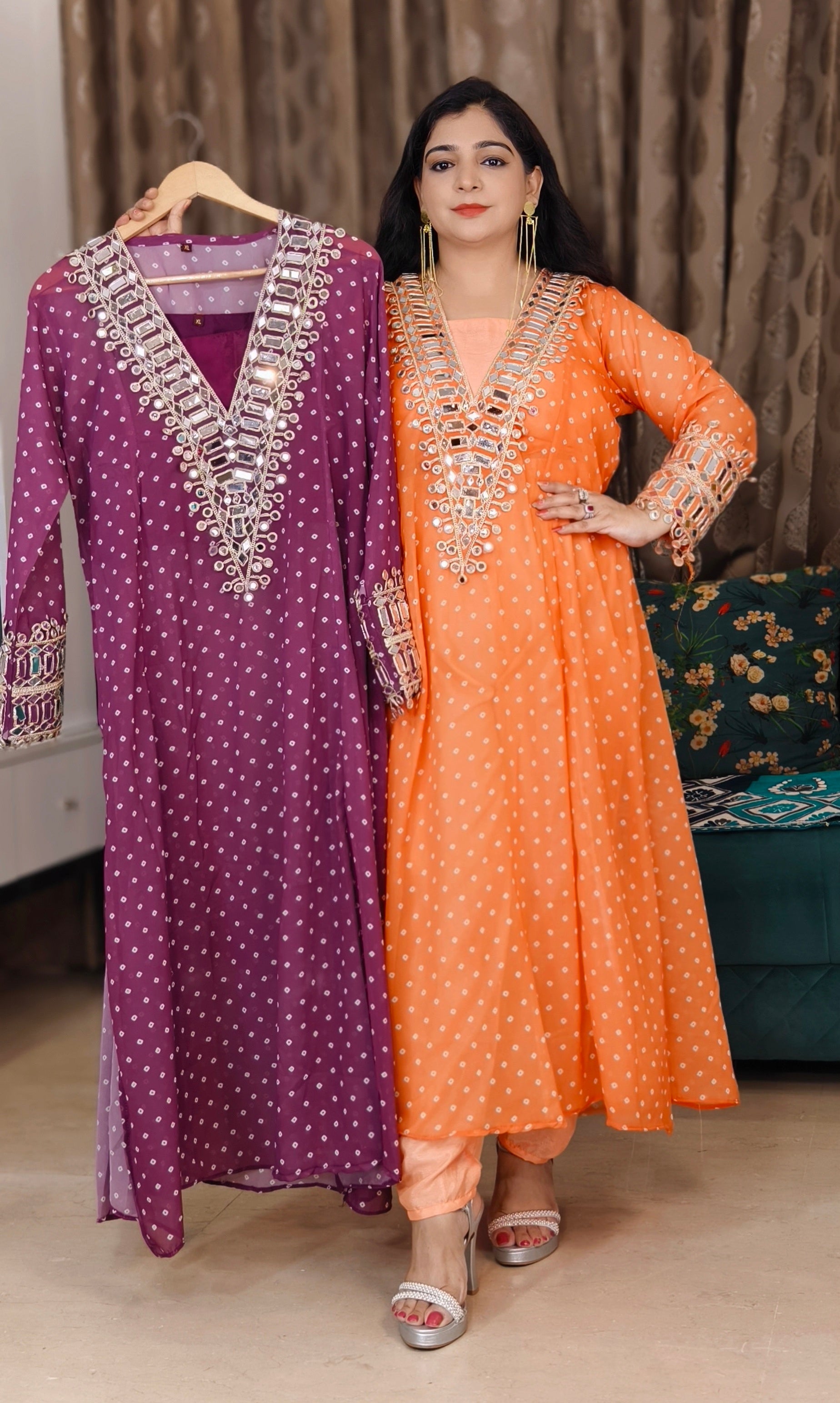 ORANGE,PINK,WINE AND FIROZI GEORGETTE SUIT WITH DUPATTA SEPARATE BUSTIER