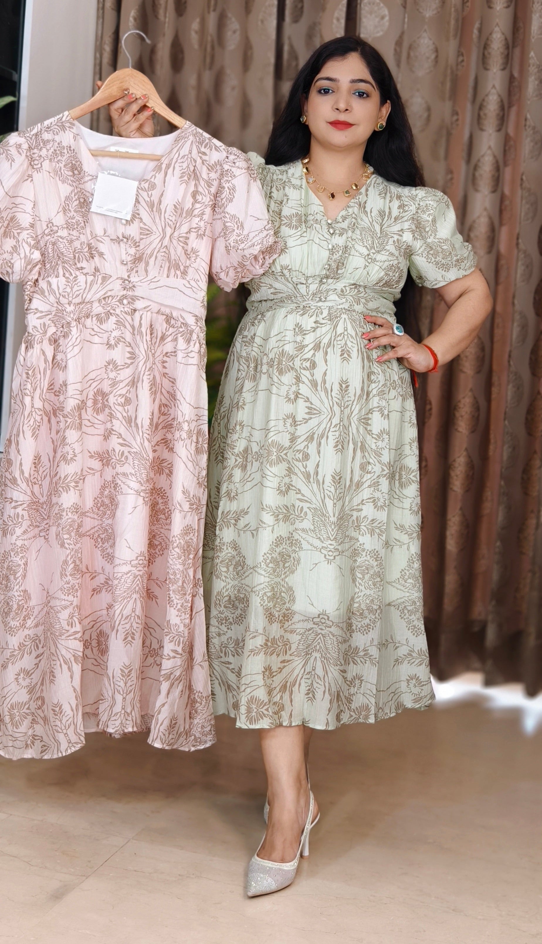 PEACH AND BABY PINK IMPORTED FABRIC ONE PC DRESS