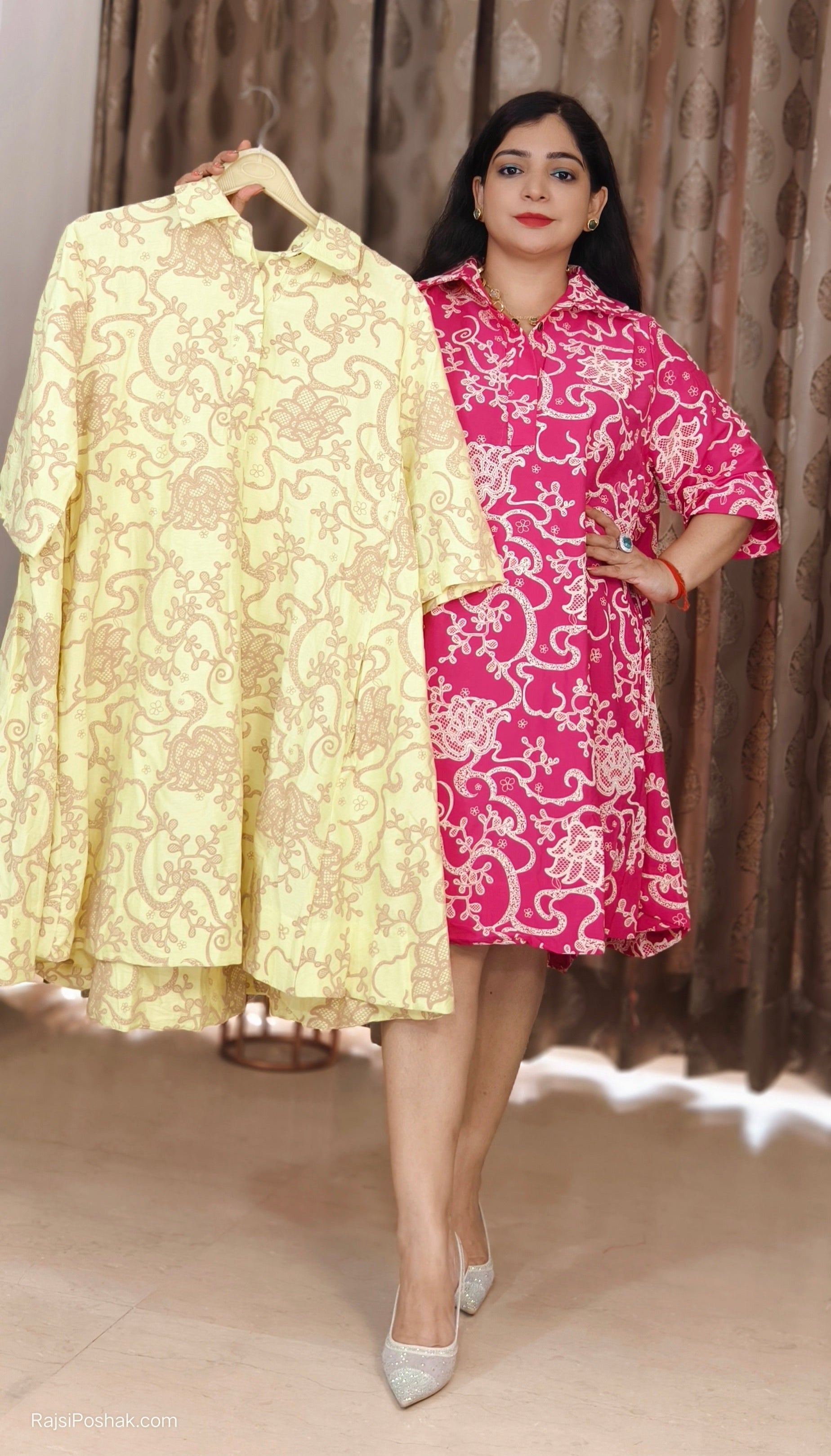 PINK AND YELLOW IMPORTED FABRIC ONE PC DRESS