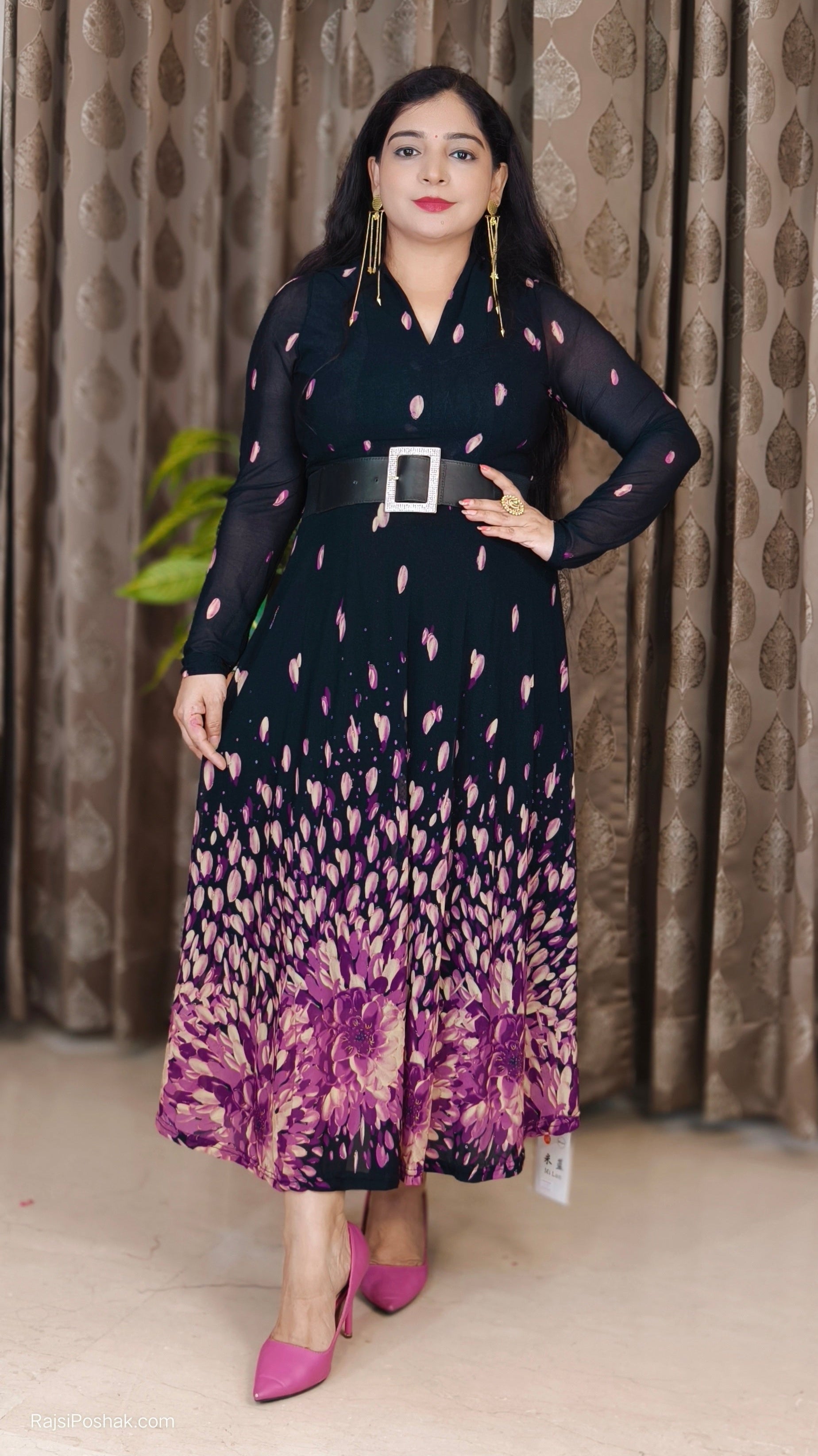 ORANGE/BLACK AND PURPLE/BLACK IMPORTED FABRIC ONE PC DRESS