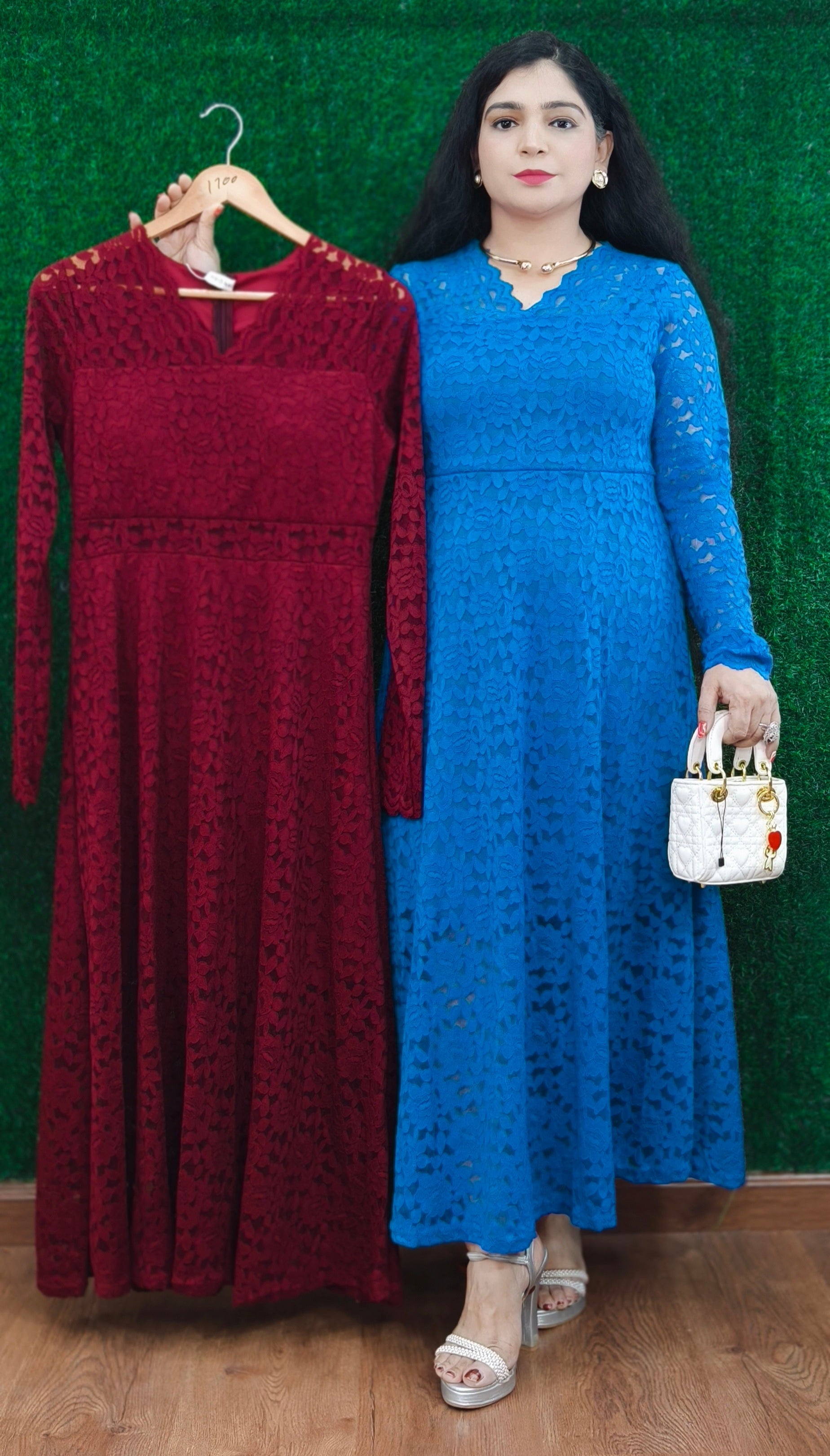 ROYAL BLUE,WINE AND BLACK IMPORTED FABRIC ONE PC DRESS WITH BELT