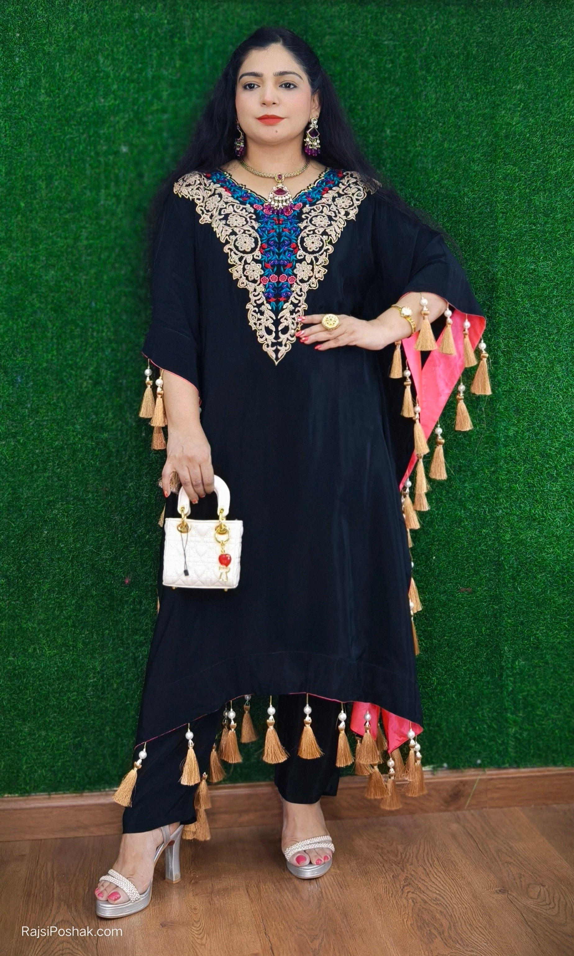 BLACK AND WINE PREMIUM CREPE DESIGNER PARTY WEAR  KAFTAN WITH FULL HANDWORK