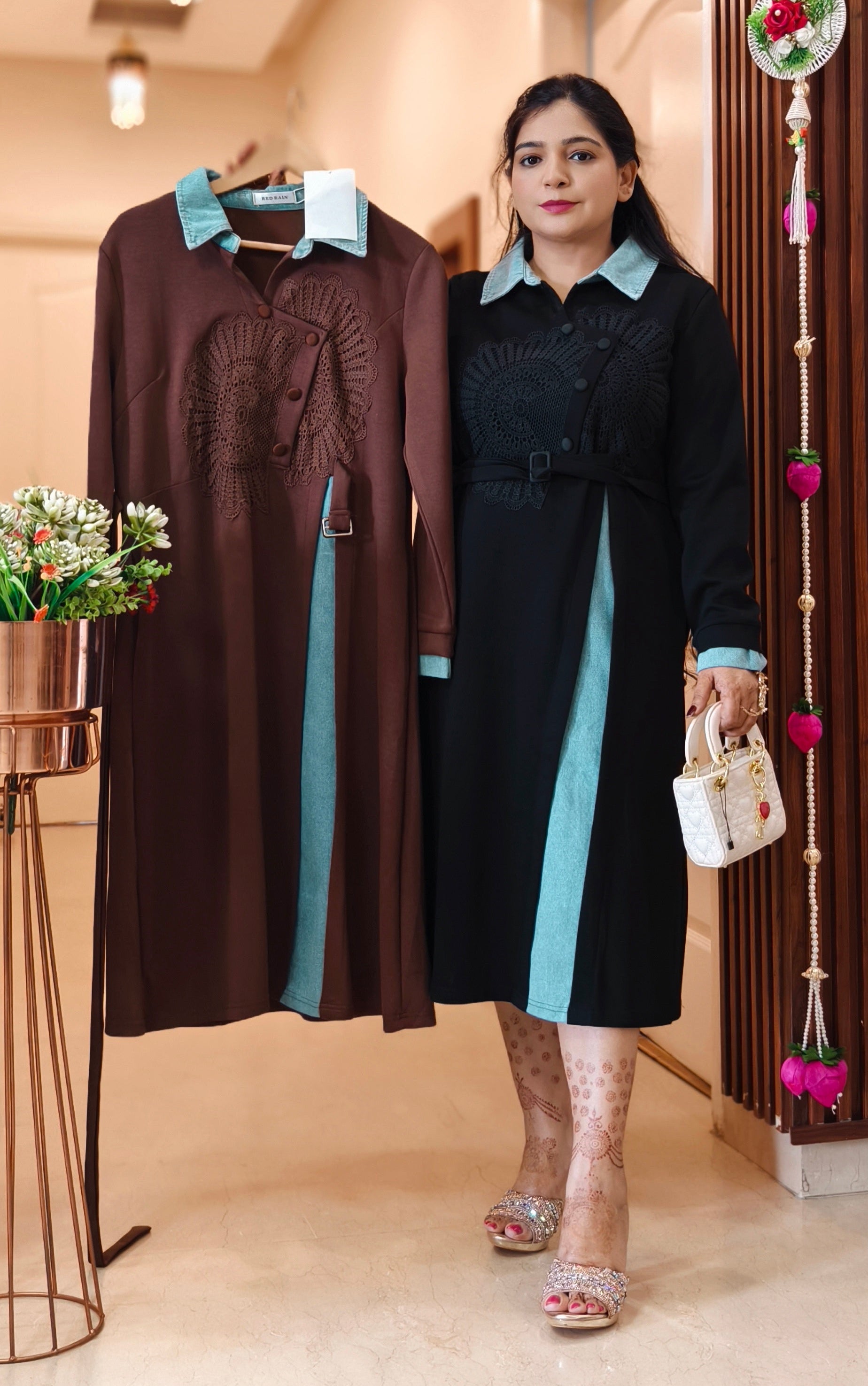 BLACK AND COFFEE IMPORTED FABRIC ONE PC DRESS