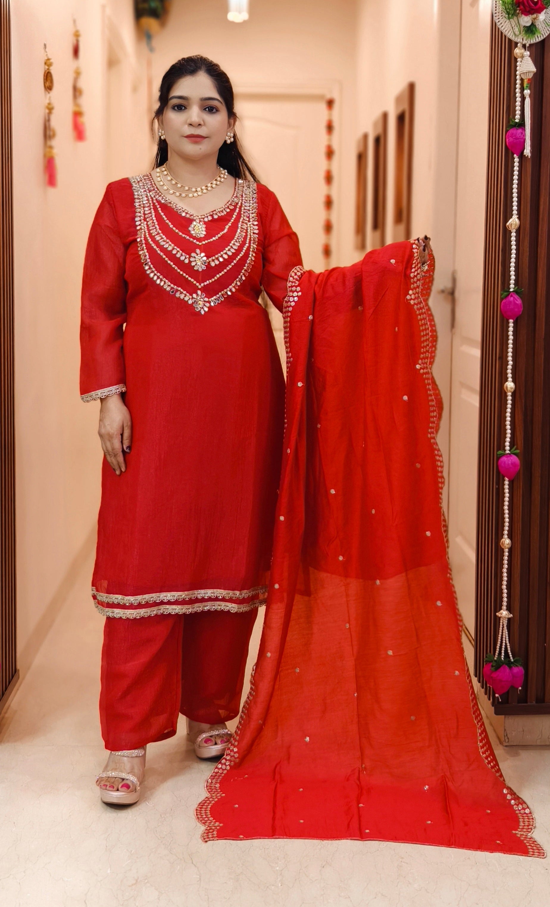 IVORY AND PINK TISSUE SUIT WITH DISIGNER PANT AND DUPATTA