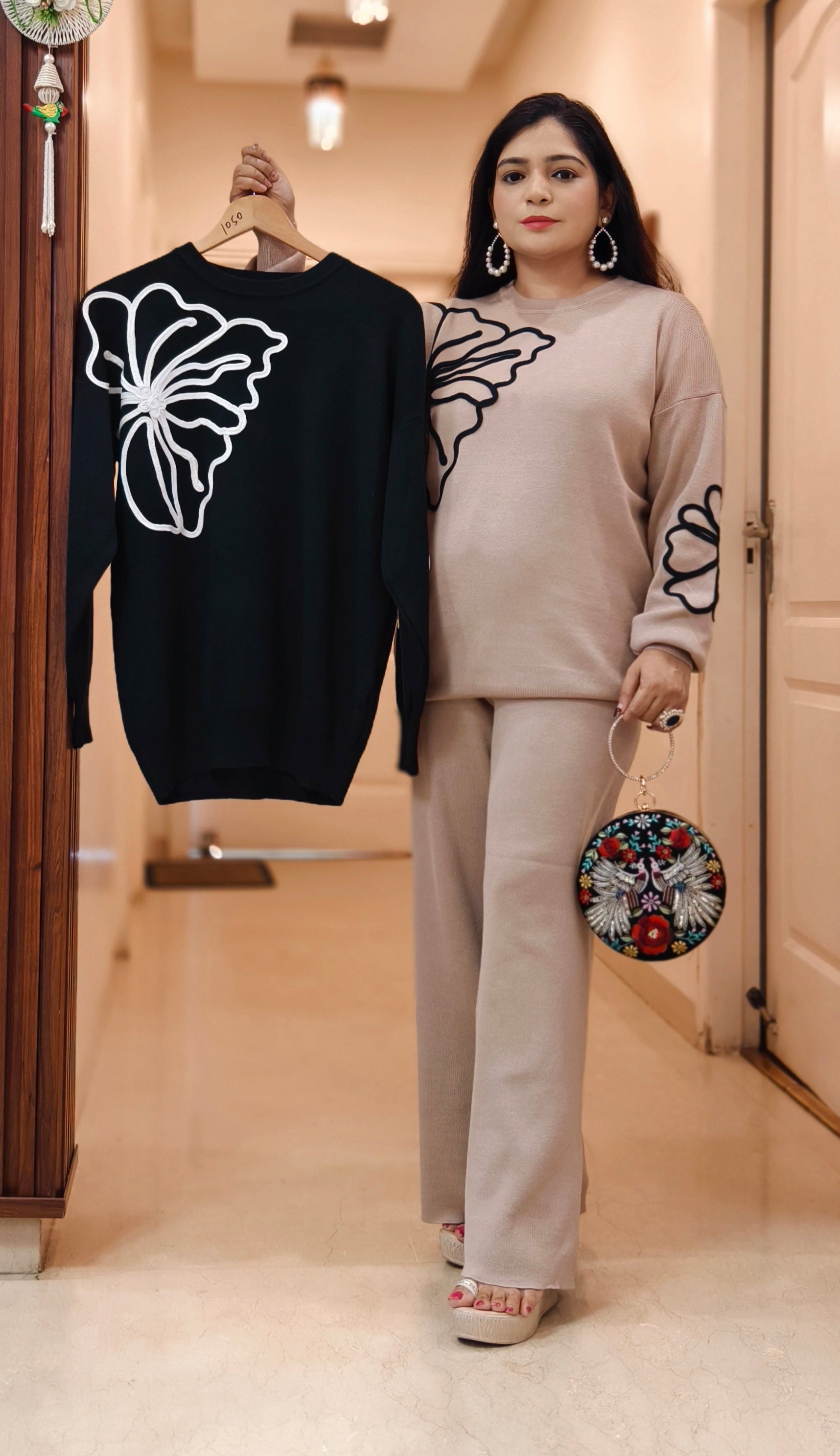 BROWN AND BLACK IMPORTED FABRIC 2-PIECE COORD SET