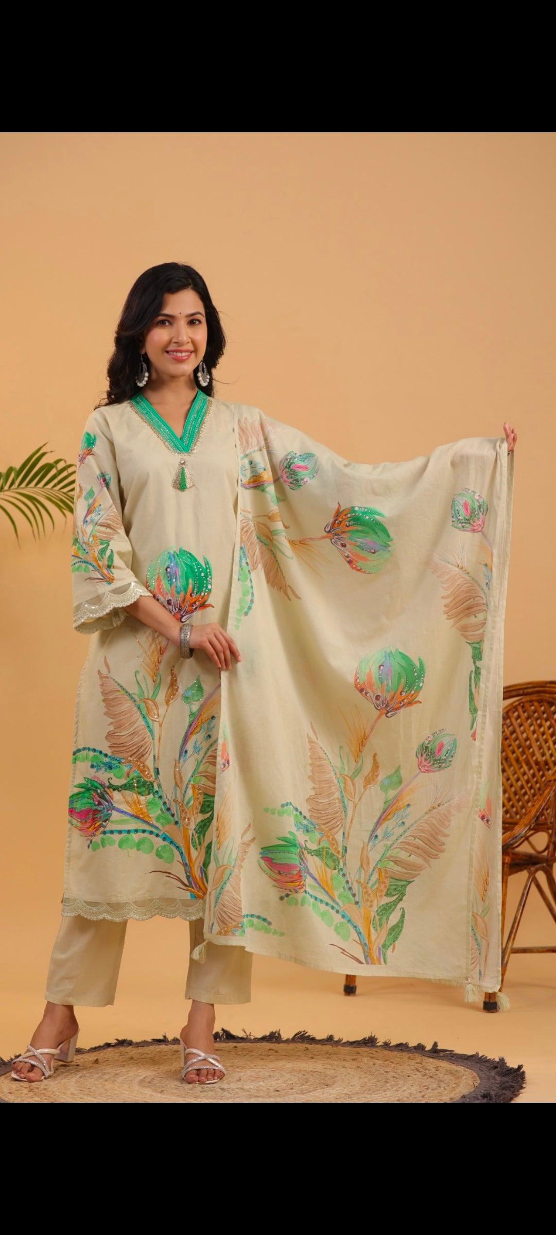 GREEN DIGITAL PRINT COTTON SUIT - RajsiPoshak
