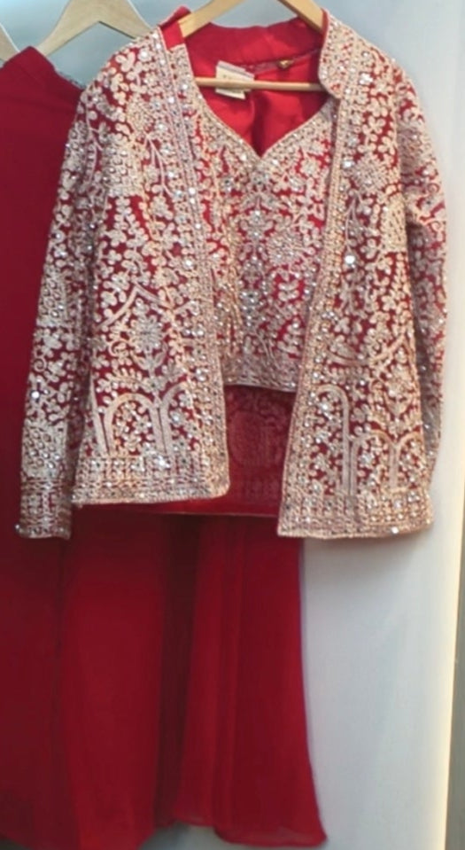 PEPLUM TOP AND PALAZZO SUIT SET WITH SEQUINS AND ZARI WORK IN FOUR COLORS
