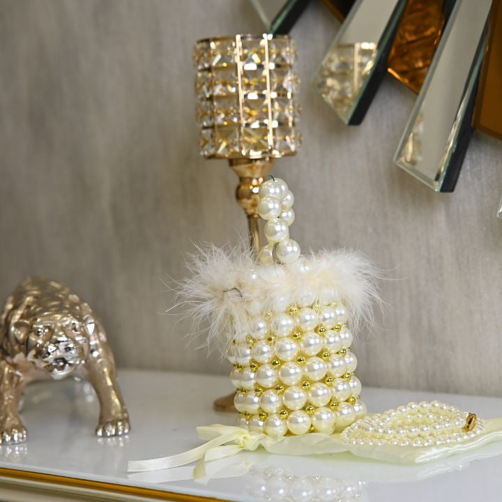 BEADED FAUX FEATHER BUCKET BAG - RajsiPoshak