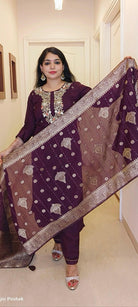 WINE BANARSI DUPATTA SILK SUIT - RajsiPoshak