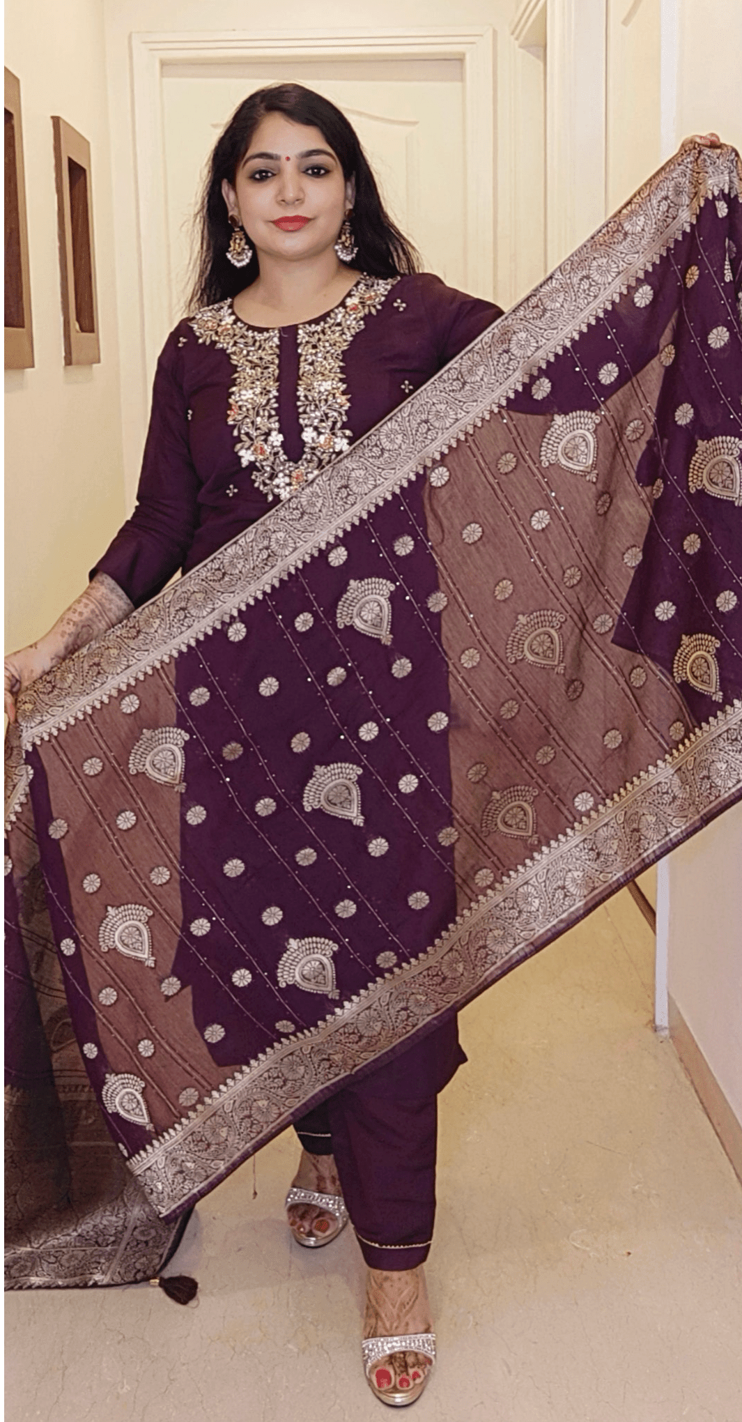 WINE BANARSI DUPATTA SILK SUIT - RajsiPoshak