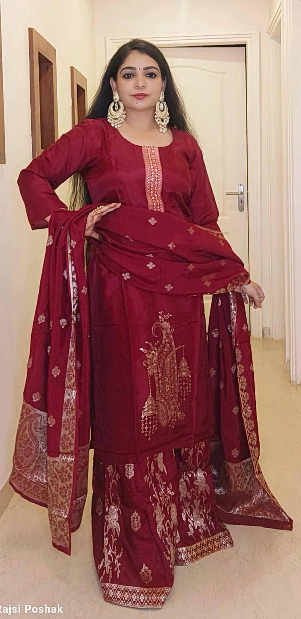 WINE SARARA SILK SUIT - RajsiPoshak