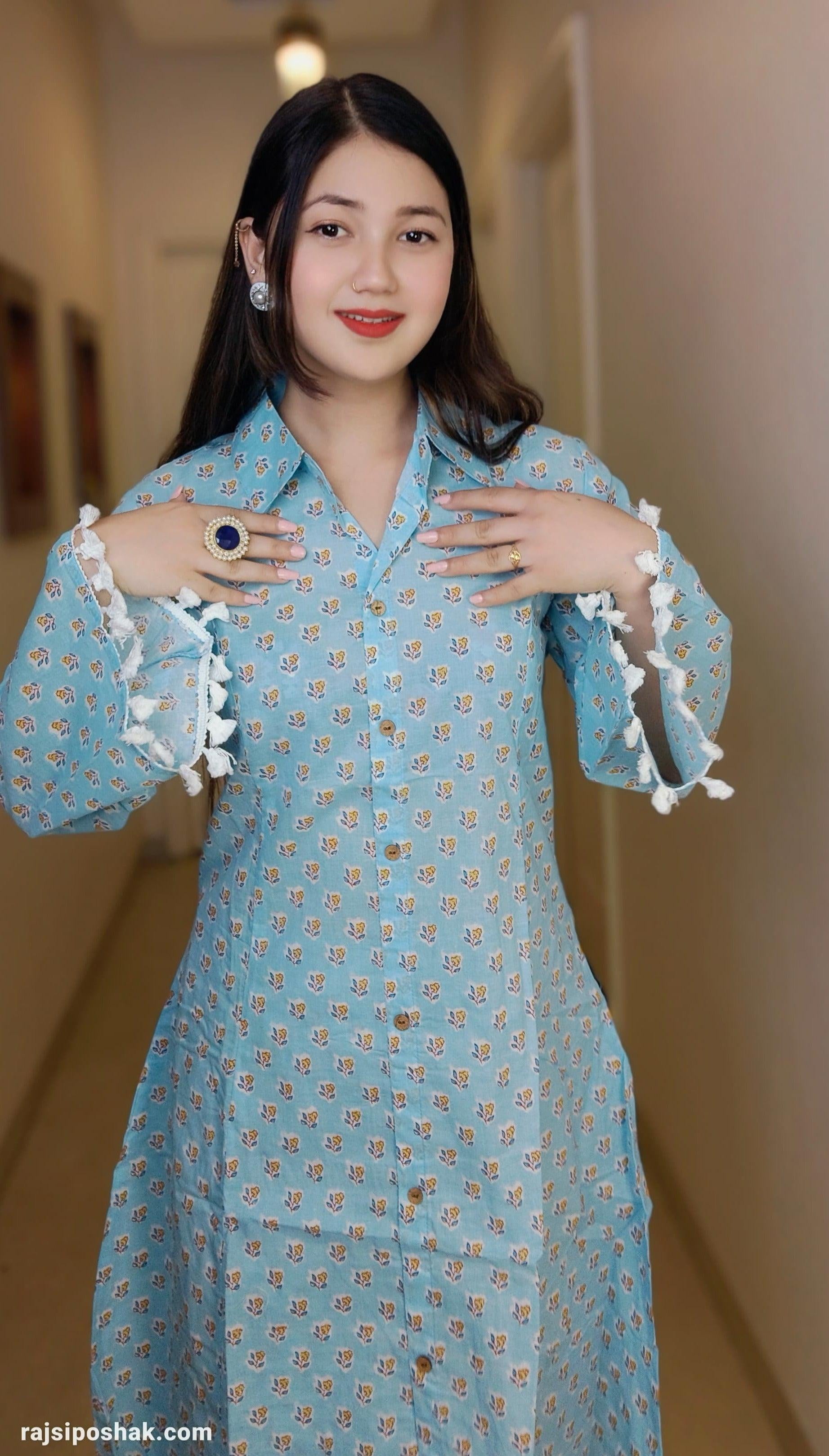 SKY BLUE COTTON COORD SET - RajsiPoshak