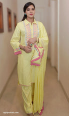 YELLOW COTTON COORDSET CUM 4 PC SUIT - RajsiPoshak