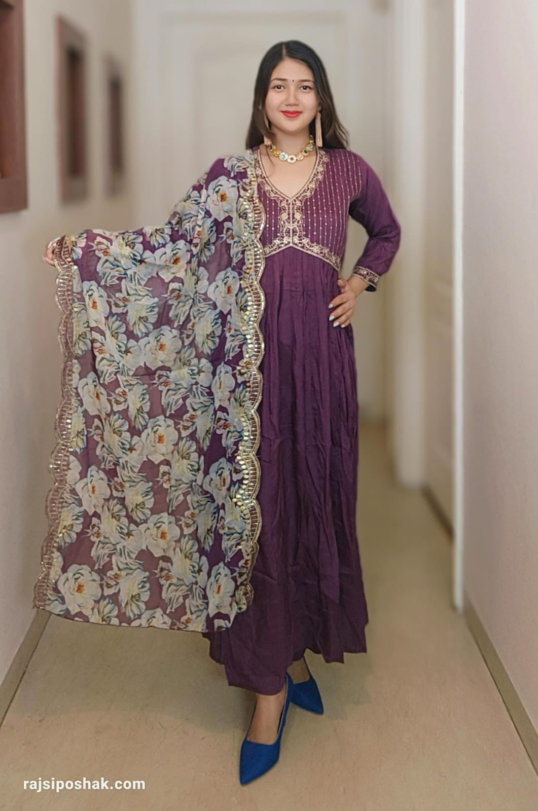 PURPLE ALIA CUT SILK SUIT - RajsiPoshak
